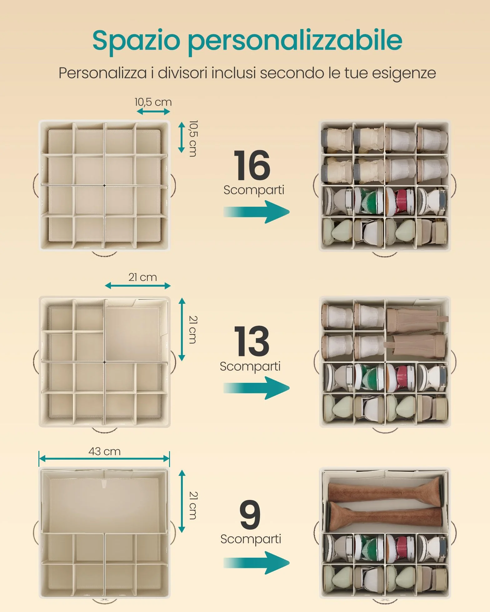 SONGMICS Organizer Scarpe, Ciascuno per Fino a 16 Paia, Scatole Contenitori Scarpe, Divisori Regolabili, Impilabile, Coperchio Trasparente, per Armadio, Set di 2, Beige Cappuccino LSP622LH01