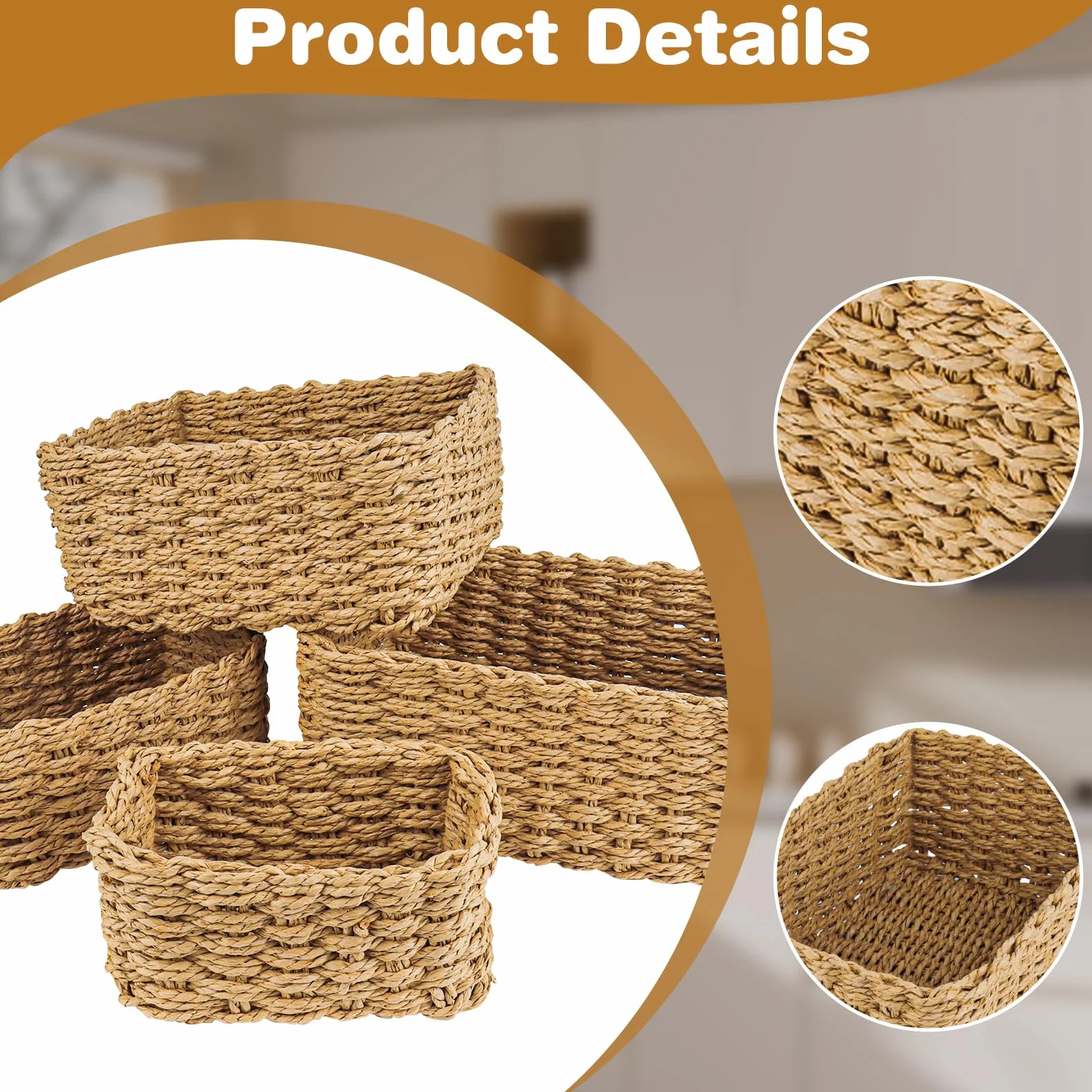 Cesta Portaoggetti in Vimini Intrecciato 4 Pezzi per Bagno Cucina Soggiorno