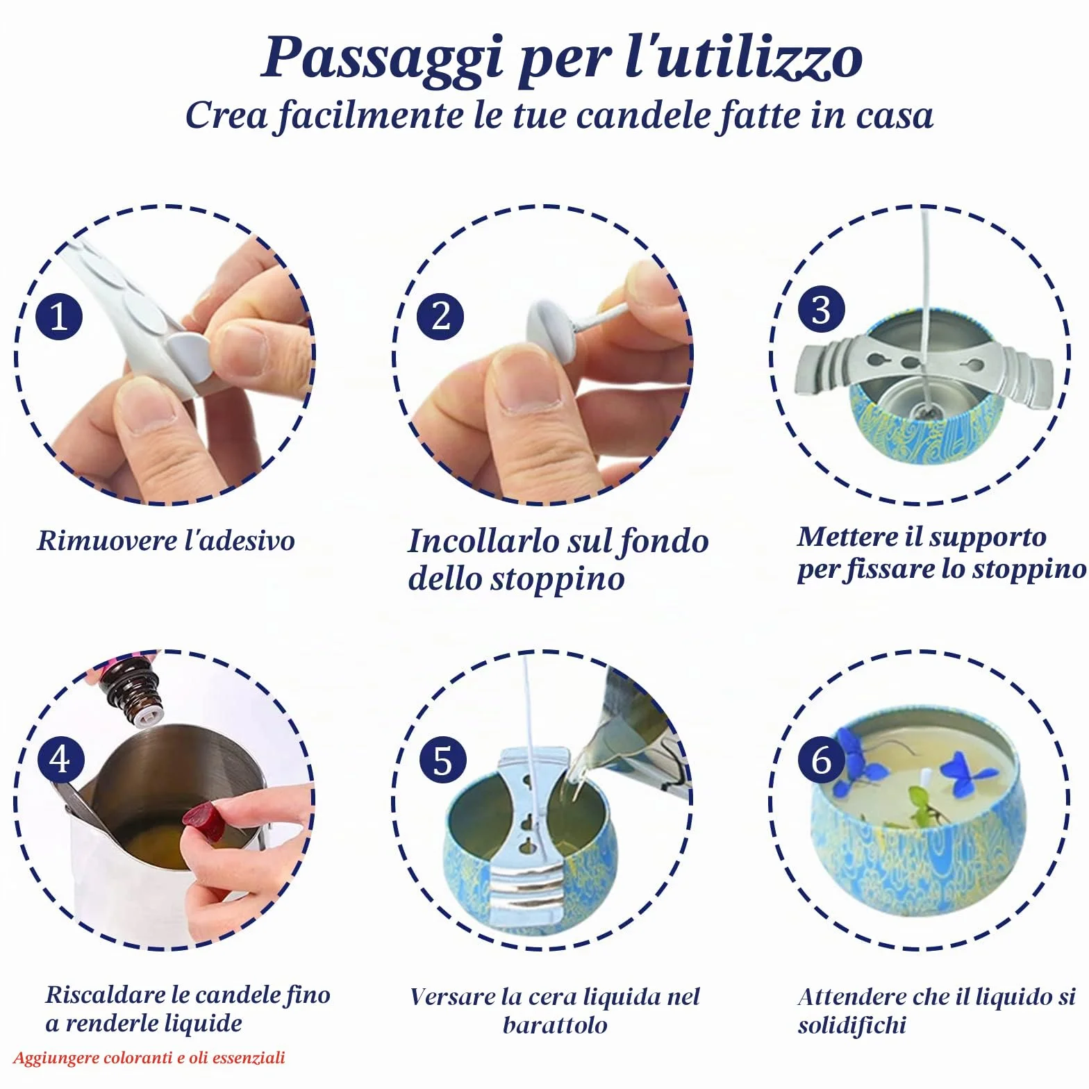 Kit di produzione di candele di cera fai da te, con descrizione, include 4 confezioni di cera di soia, 8 scatole di pentole,80 stoppini e 1 cucchiaio
