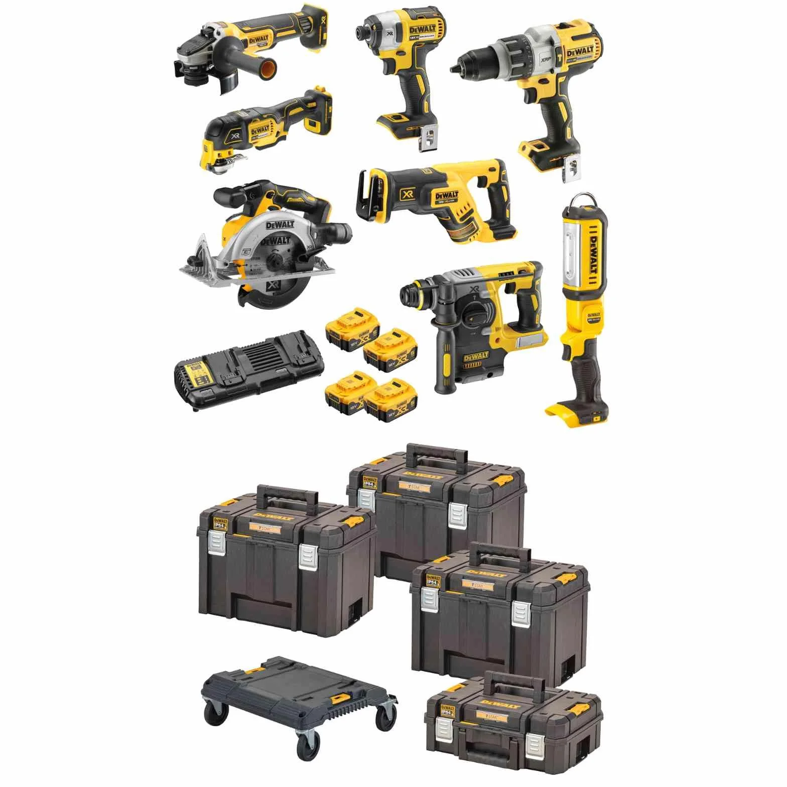 DeWALT Battery Combo Pack DCK853P4T-QW 18V 5Ah Including DCD996, DCF887, DCH273, DCG405, DCS356, DCS367, DCS565, DCL050