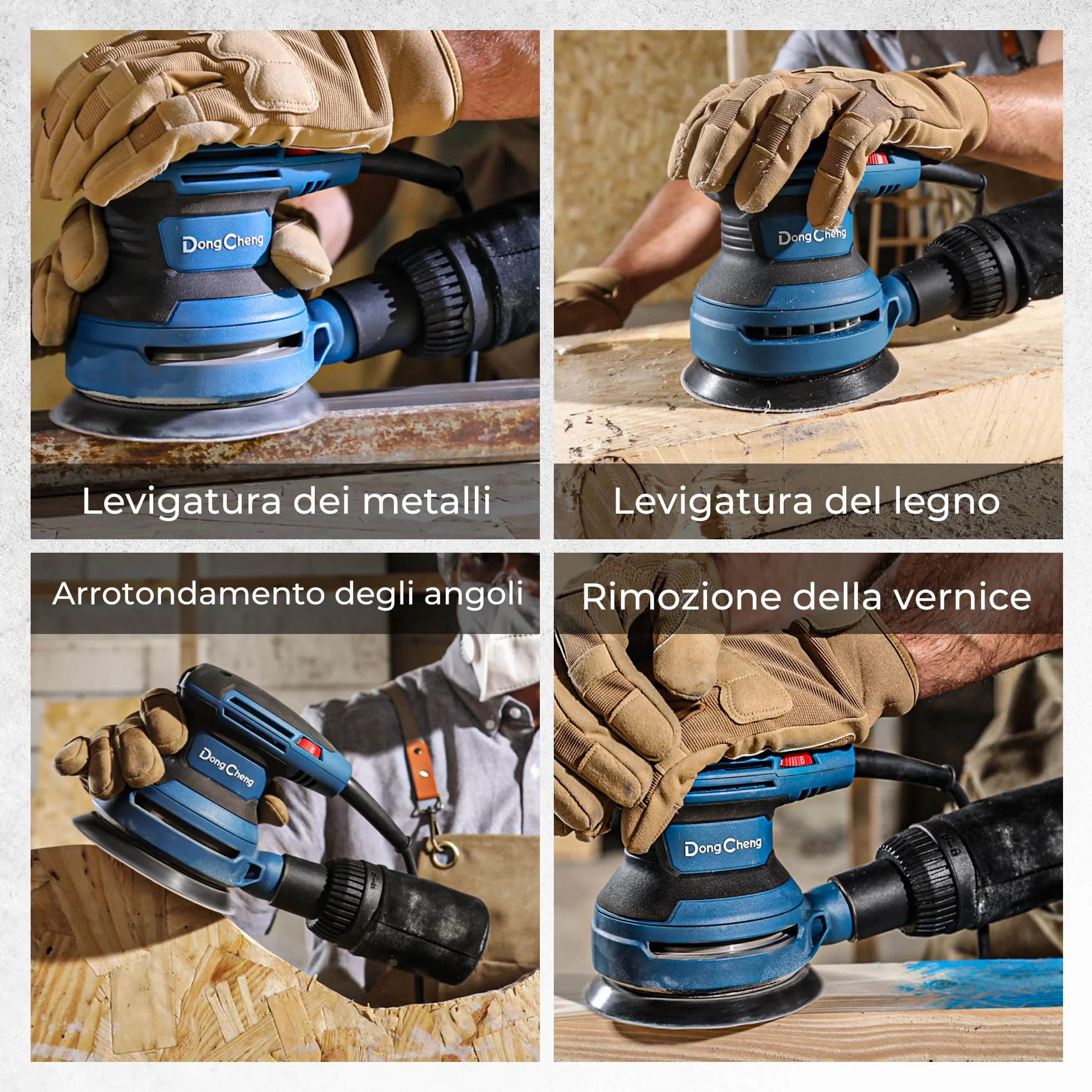 Dong Cheng Levigatrice eccentrica 380 W 125 mm 6 vel. 8000-12800 giri/min con depolveratore 20 dischi abrasivi