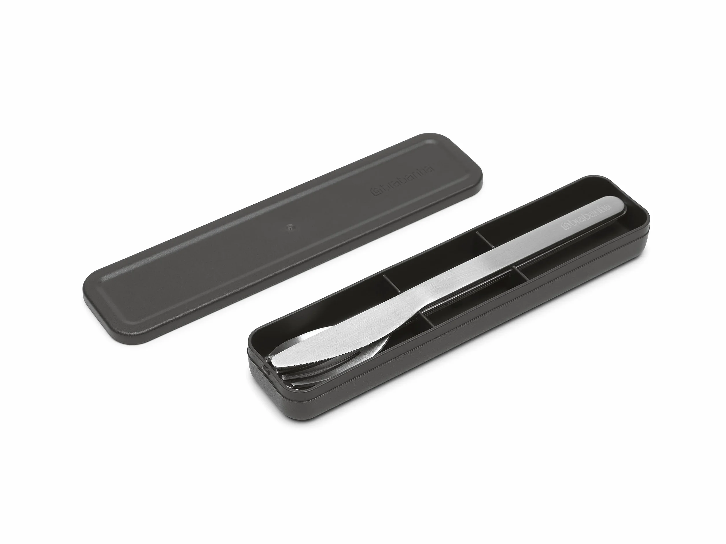 Brabantia Make & Take Set di 3 Posate da Viaggio in Acciaio Inox Dark Grey