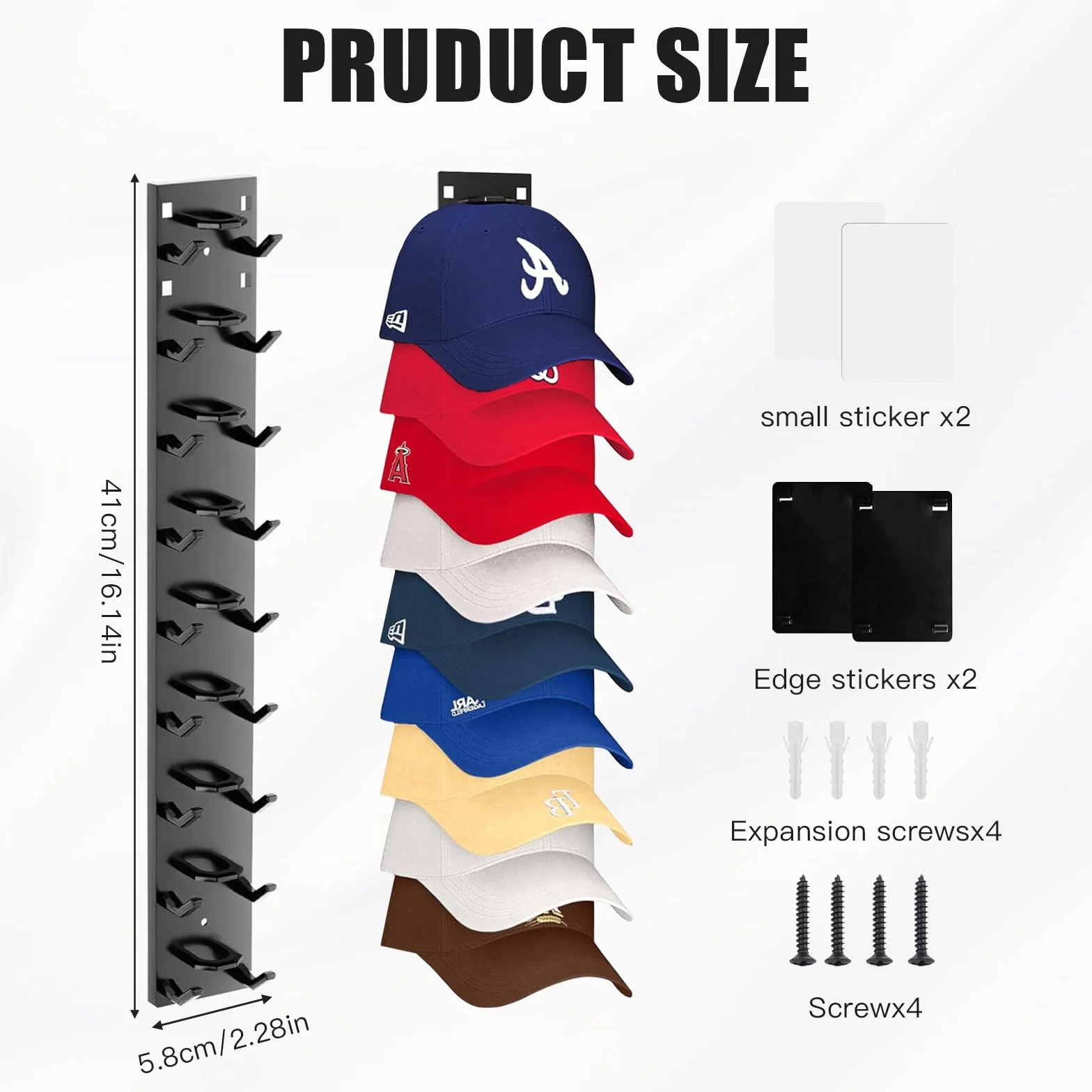 Supporti autoadesivi per cappelli da parete nero fino a 10 cappelli