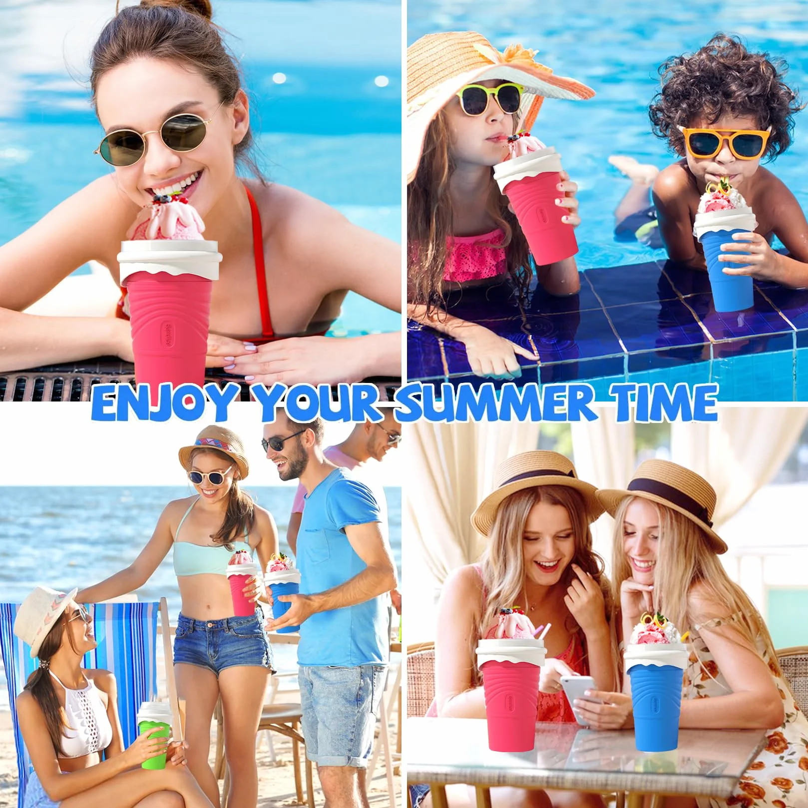 Slushy Maker Cup, Macchina per granita in silicone, Cucchiaio a cannuccia 2 in 1