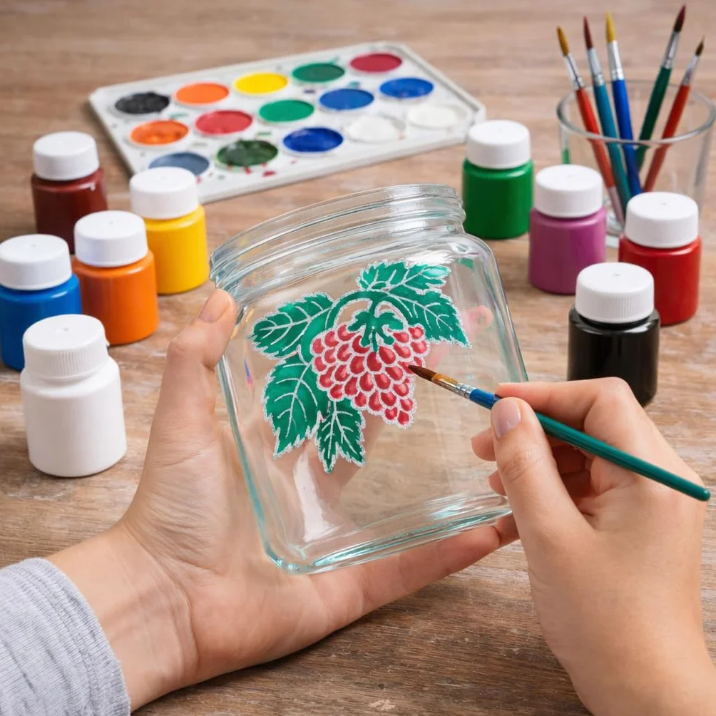 Set di colori in vetro trasparenti a base d'acqua 12 x 30 ml con pennello per decorazione