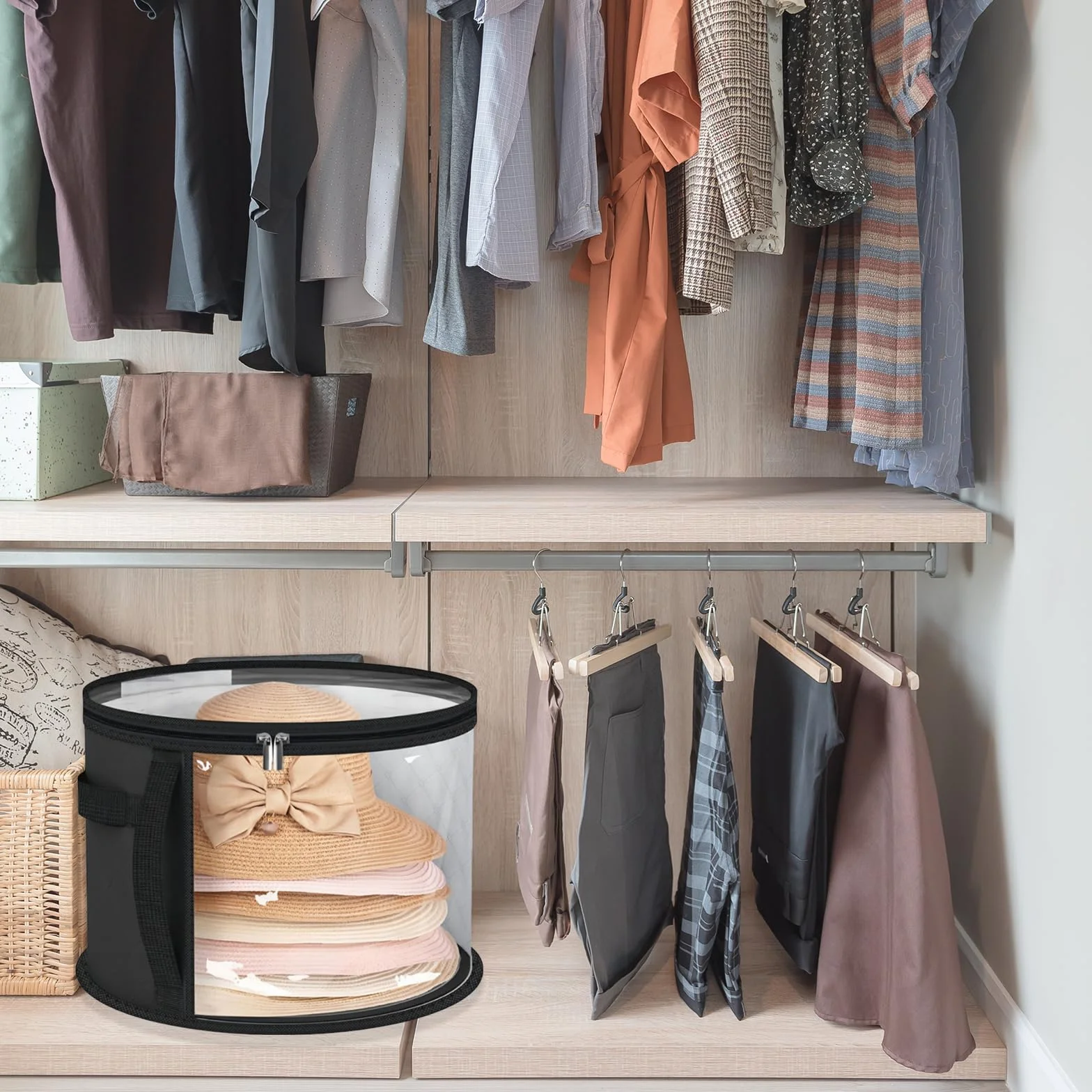 Scatola per cappelli rotonda con coperchio, borsa da viaggio leggera e traspirante