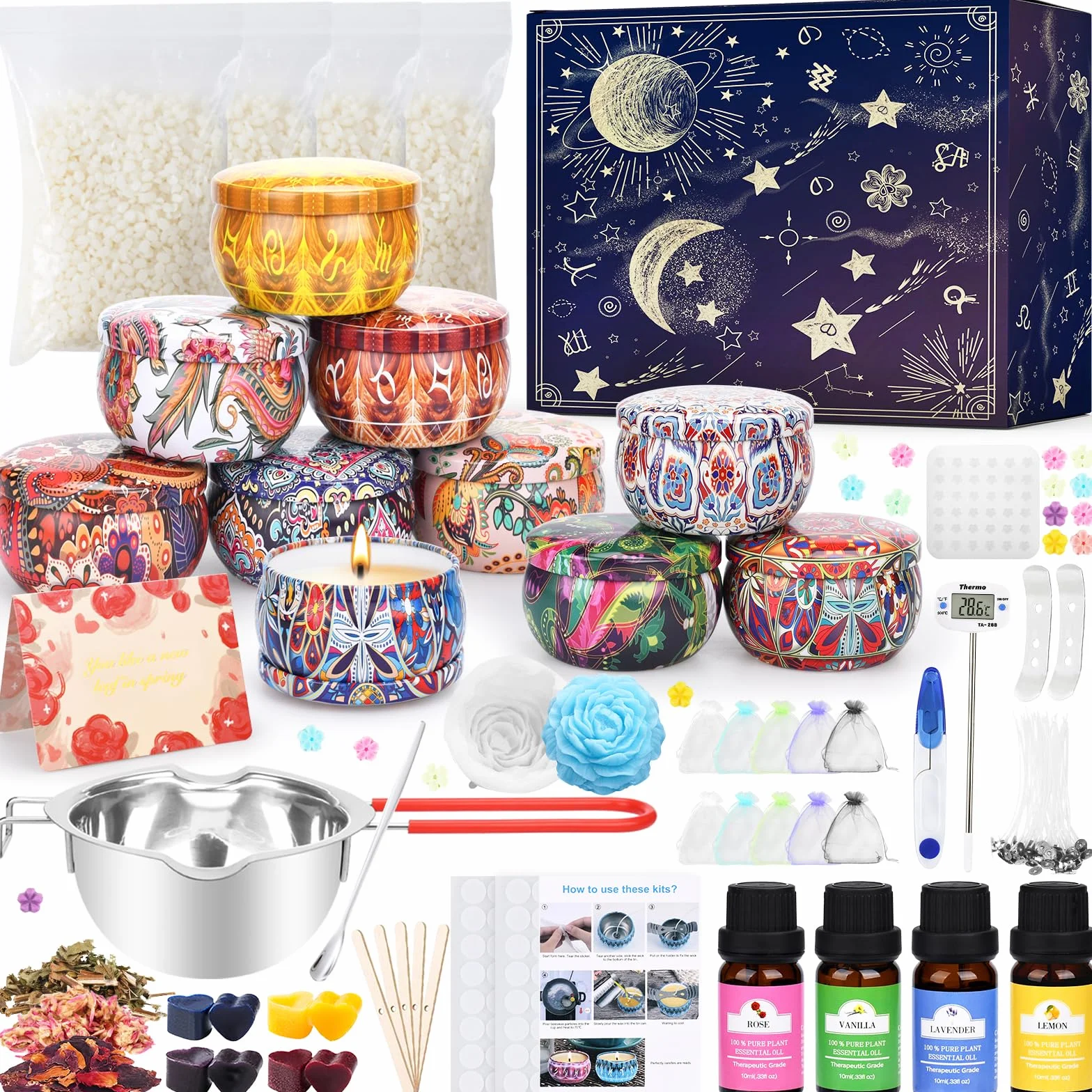 IGUGI Set di candele fai da te, set di candele profumate fai da te, 10 barattoli per candele, set di accessori per la produzione di candele fai da te