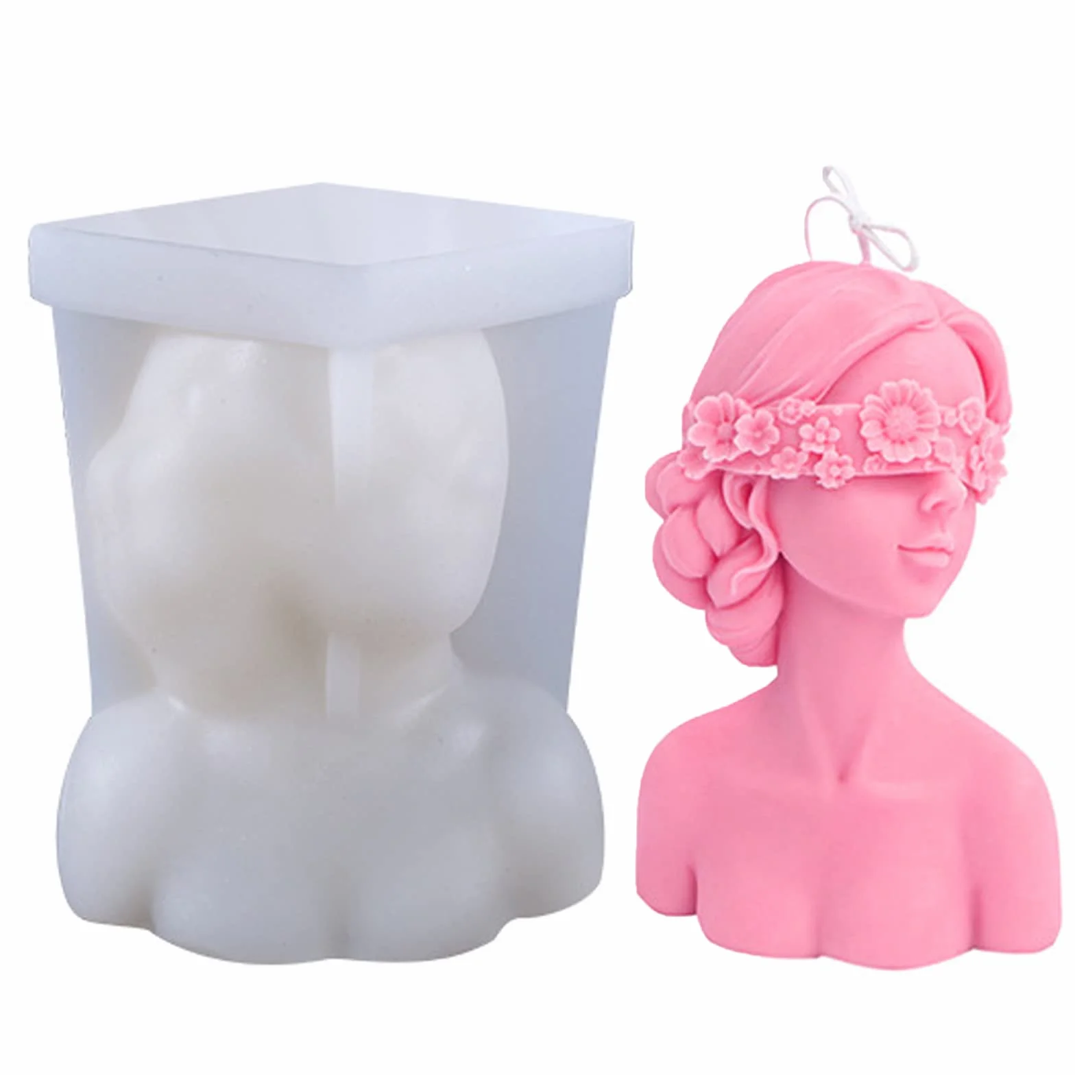 HENGBIRD Stampo per candele in silicone 3D a forma di donna con occhi chiusi, per realizzare candele profumate bianco (B)