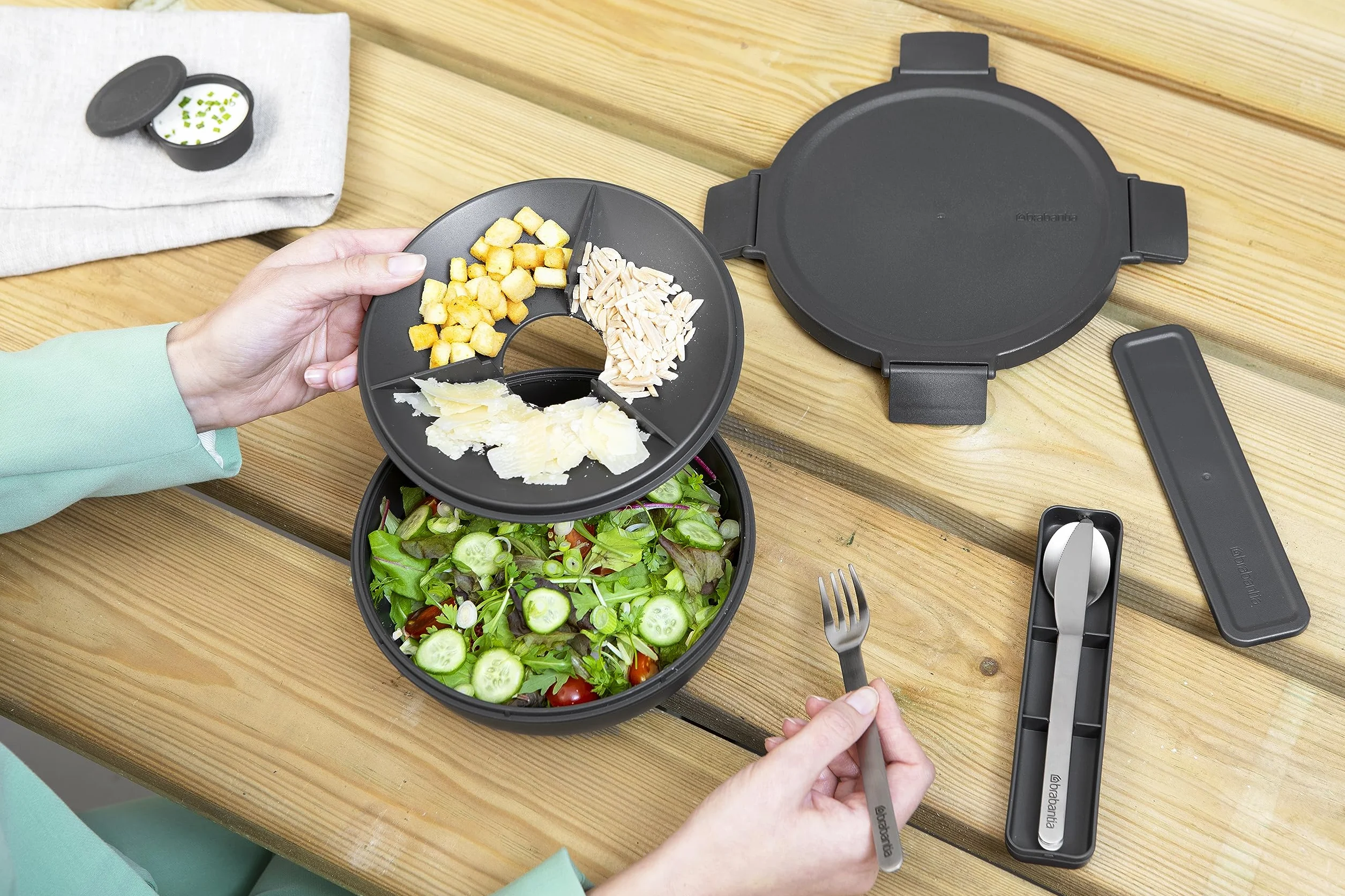 Brabantia Make & Take Set di 3 Posate da Viaggio in Acciaio Inox Dark Grey