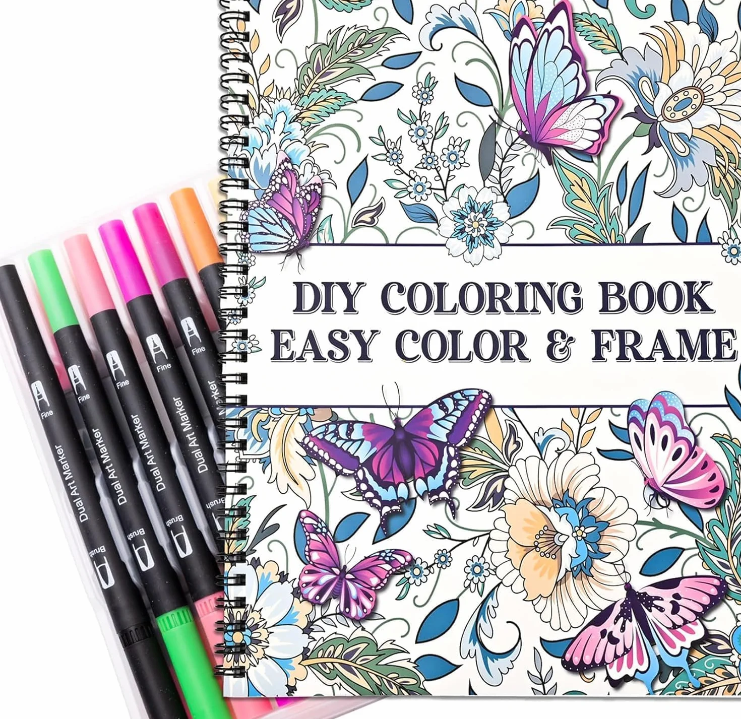Zylota Set di libri da colorare per adulti con 36 pennarelli colorati, libri da colorare rilegati a spirale con mandala fiori animali per donne adulte rilassamento e sollievo dall'ansia