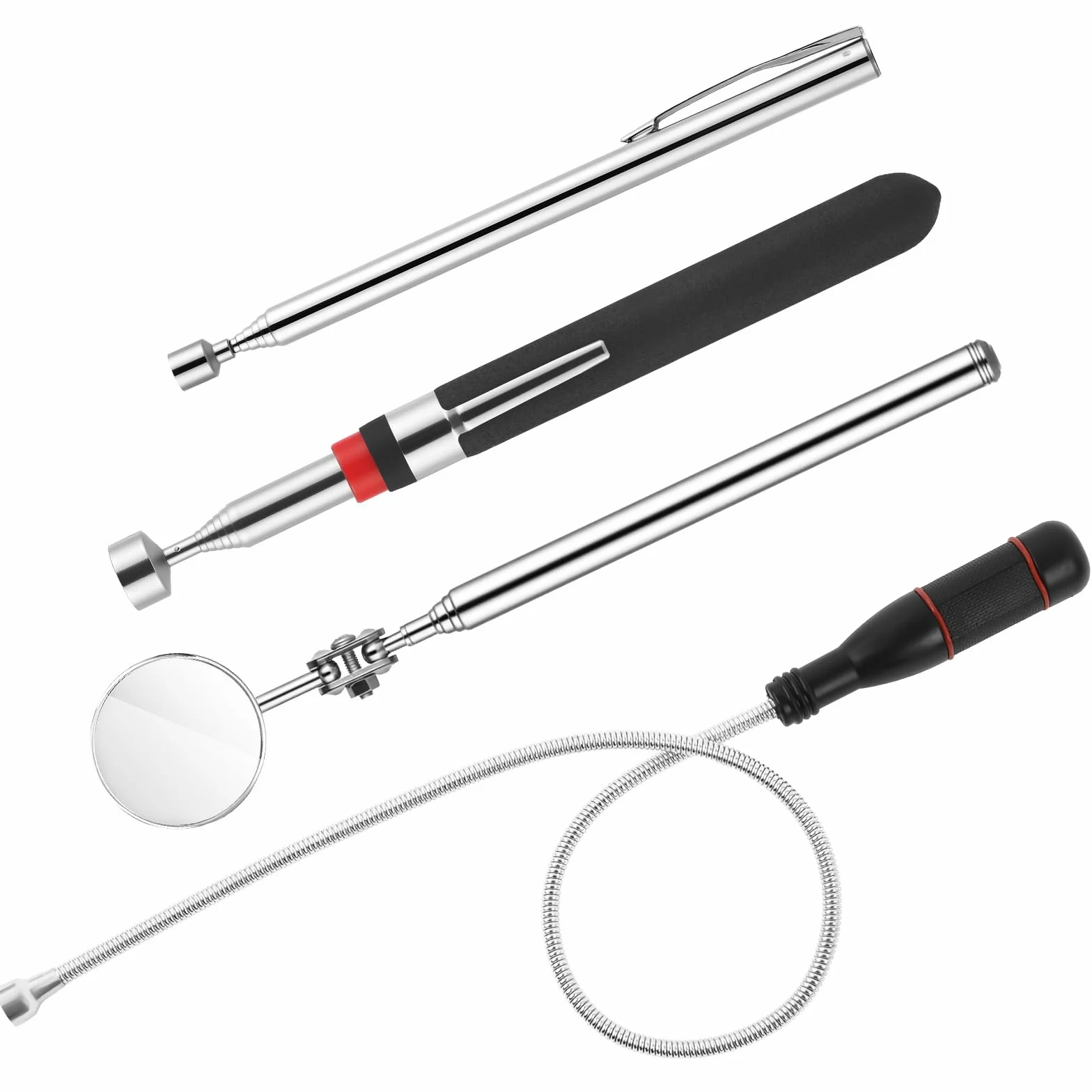 Flintronic 4 Pezzi Strumento Magnetico per Pickup, Acciaio Inossidabile Calamita Telescopica, Fino a 84 cm, Asta Telescopica Magnetica, per Chiavi, Monete, Viti, Penne e Oggetti Metallici