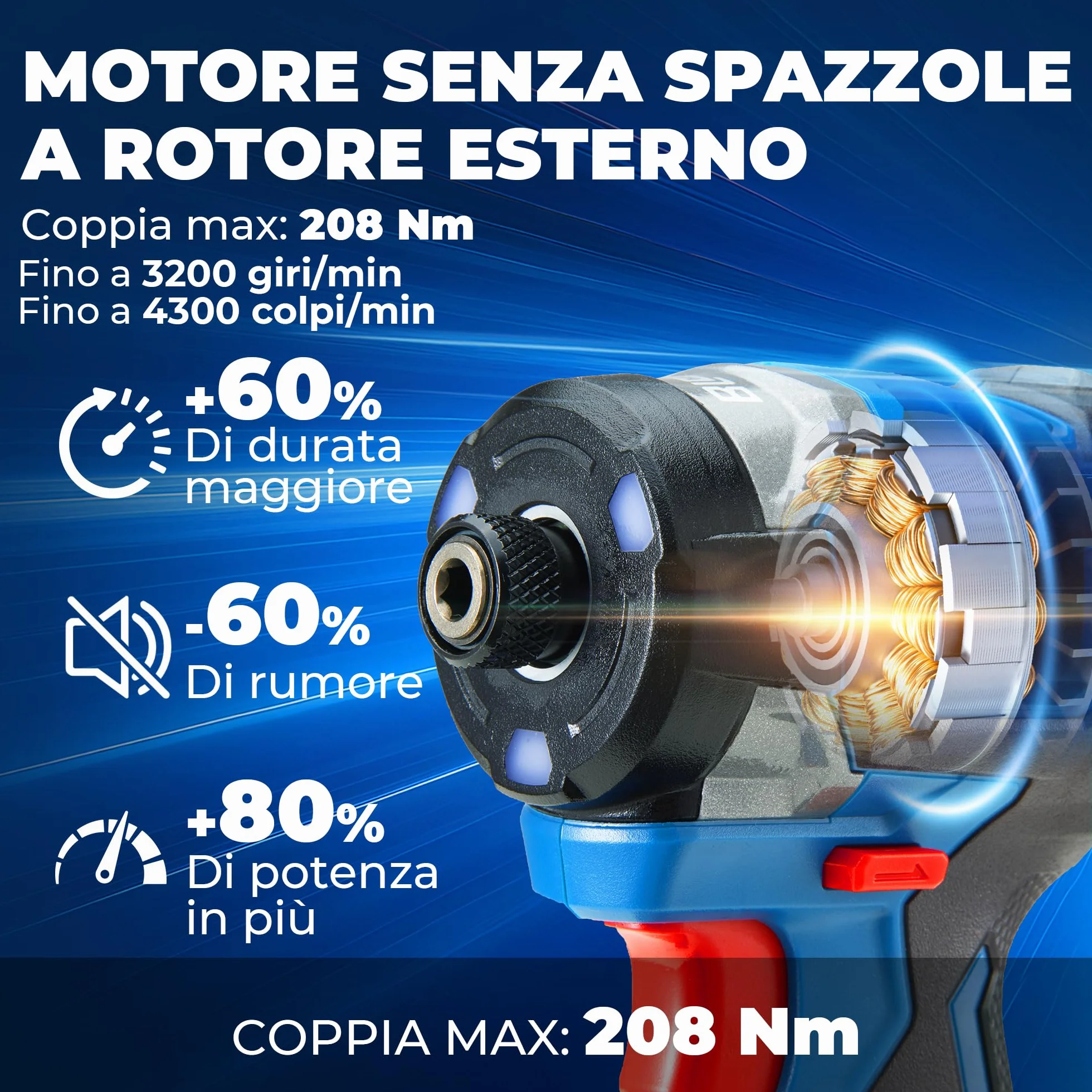 Avvitatore a impatto senza spazzole Dong Cheng 18V, Avvitatore a impatto a batteria 208Nm, Modalità autofilettante, 3200 giri/min, 4300 colpi/min, 3 velocità, con 2 * batterie 2,0 Ah