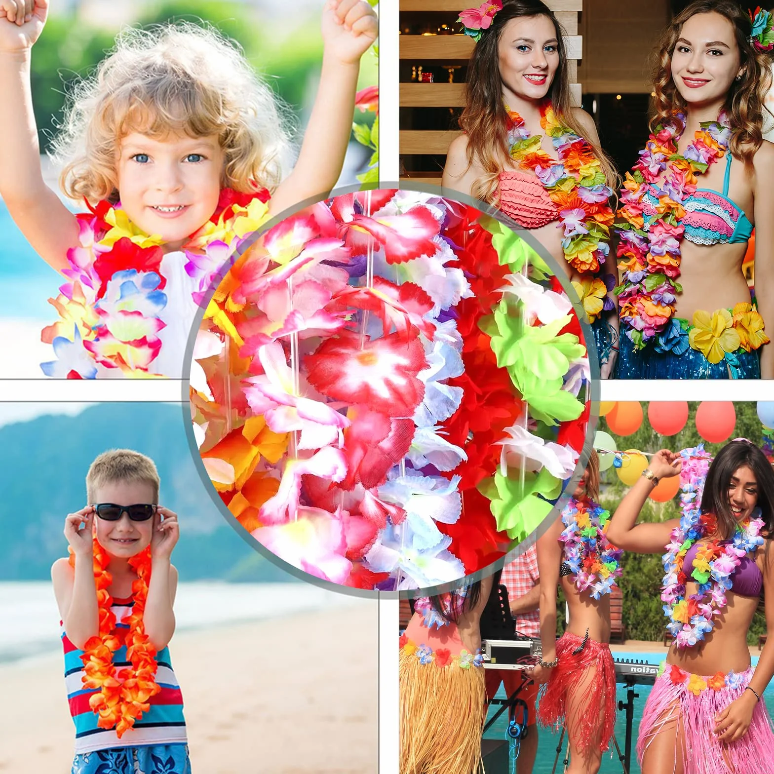 Frasheng 60 Pezzi Ghirlanda Hawaiana Collana,Tropicale Ghirlande Hawaii Hula,Hawaiana Luau Leis,Collane Hawaii Fiori,Decorazioni Feste Hawaiane Leis per Tropicale Spiaggia a Tema Festa Decorazioni