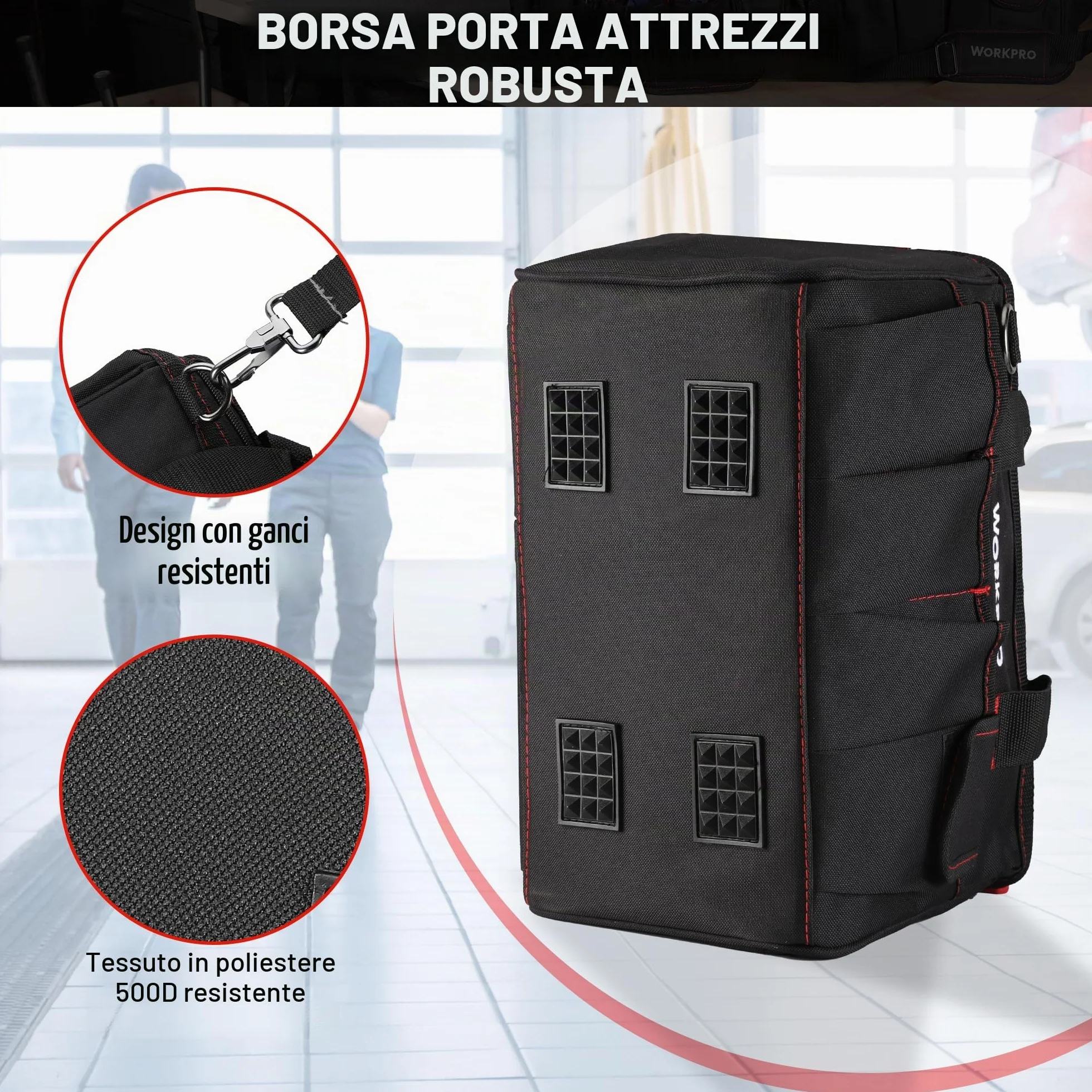 Workpro Borsa porta utensili 14’’ ad apertura larga con base anti-umidità