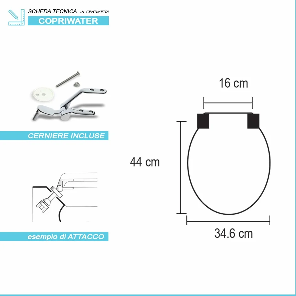 Coprivaso wc water sedile Conca Ideal Standard, modello Compatibile Dedicato, cerniere metallo cromo (Bianco Ideal Standard)
