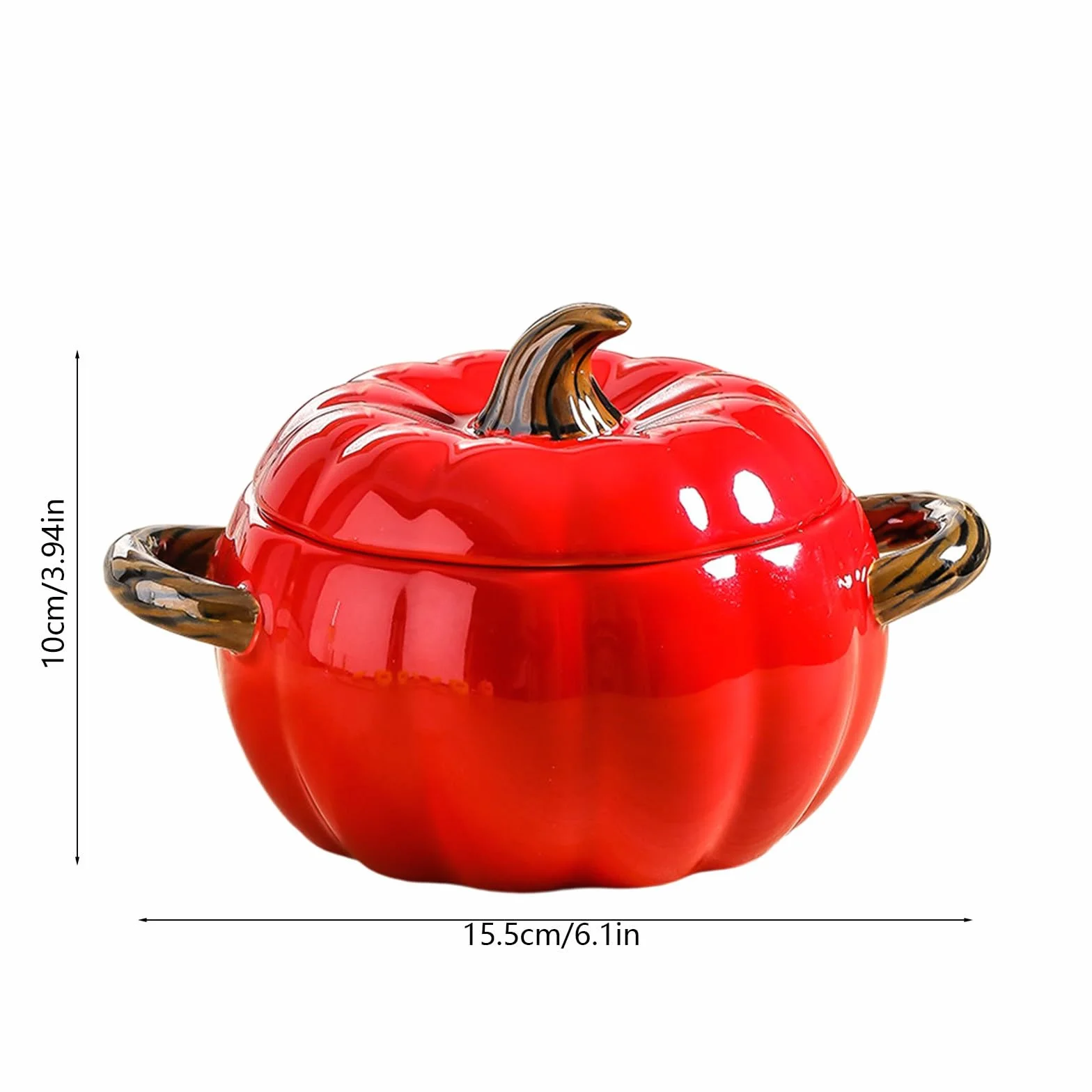 Casseruola in ceramica a forma di zucca, adorabile ciotola di zucca, antiaderente, con coperchio, utensili da cucina in porcellana, stoviglie di ringraziamento di Halloween (rosso)
