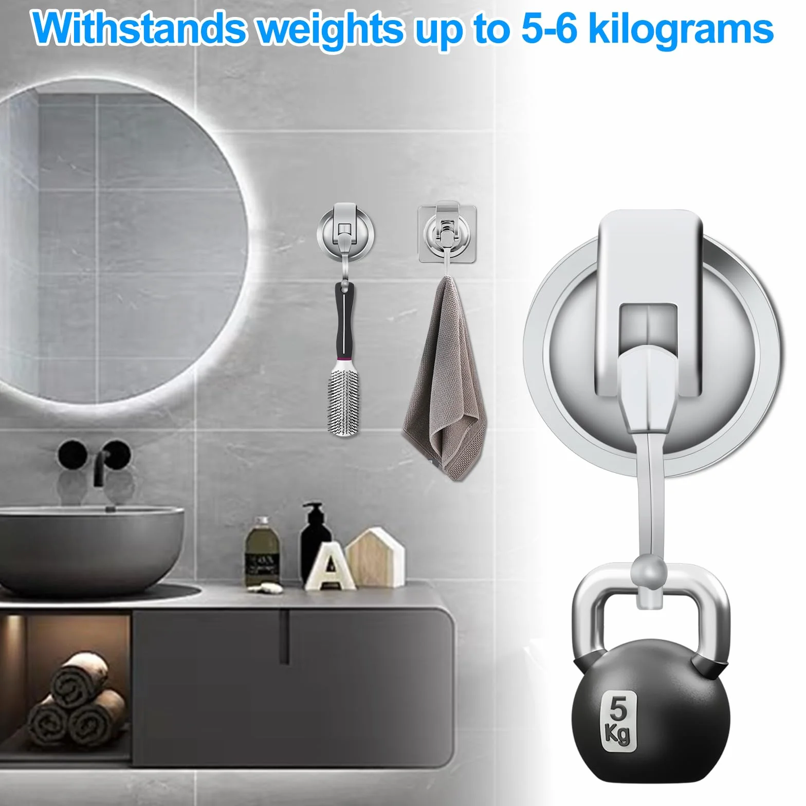 Ganci Ventosa 5KG per Bagno Doccia Cucina Resistenti Senza Foratura Portasciugamani 2 Pezzi