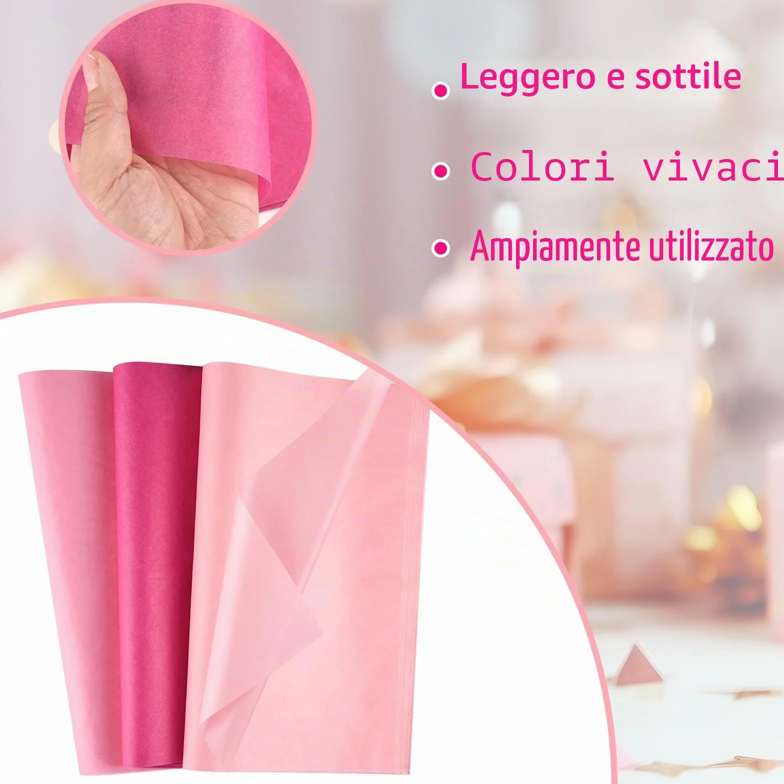 60 fogli di carta velina rosa multicolore per regalo sfusa 50 x 37 cm