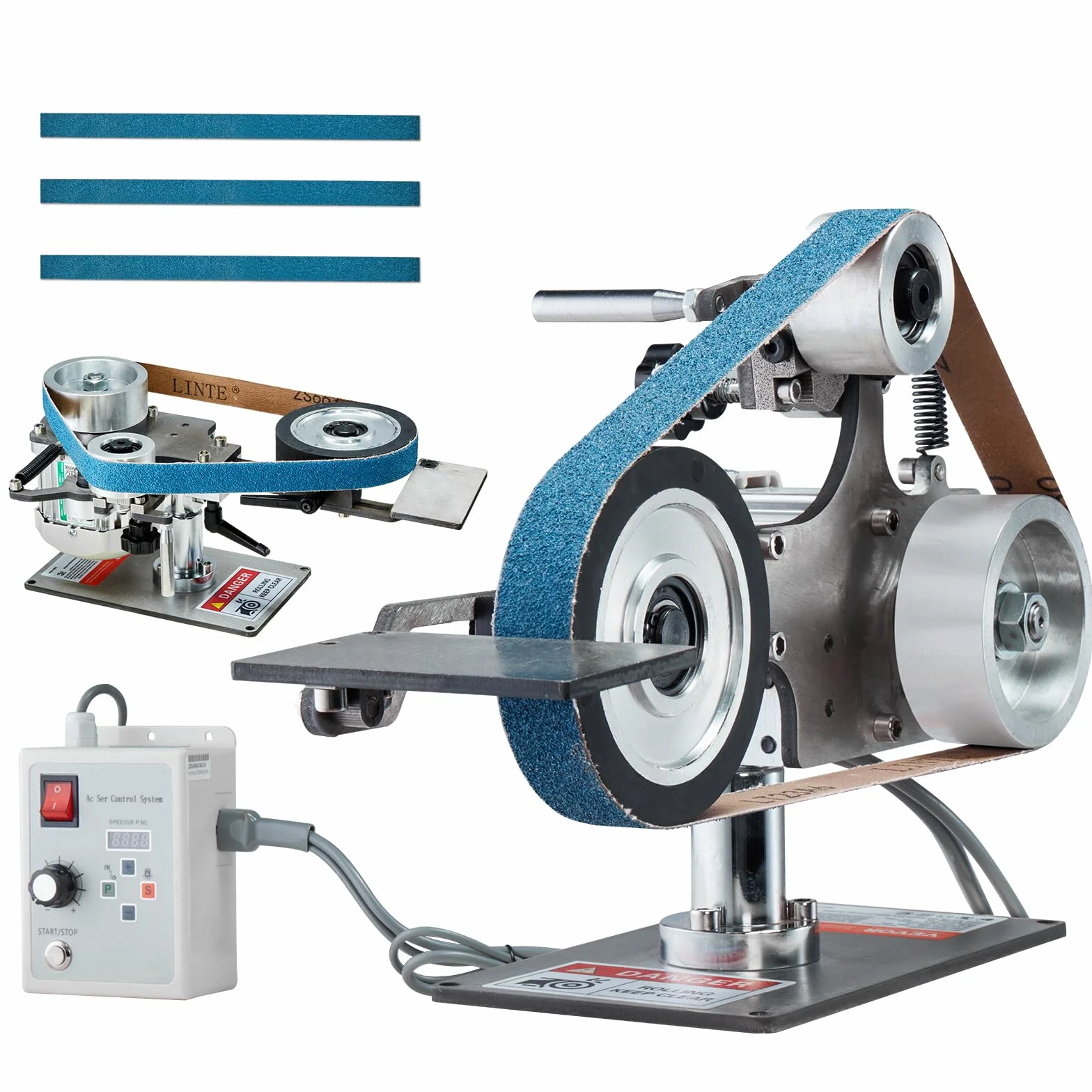 VEVOR Lucidatrice a Nastro a Velocità Variabile 762 x 25 mm con VFD, Levigatrice per Lucidatura 550 W con 2 Stampi Smerigliatura e 3 Nastri Abrasivi per Lavorazione Metalli, Produzione Coltelli