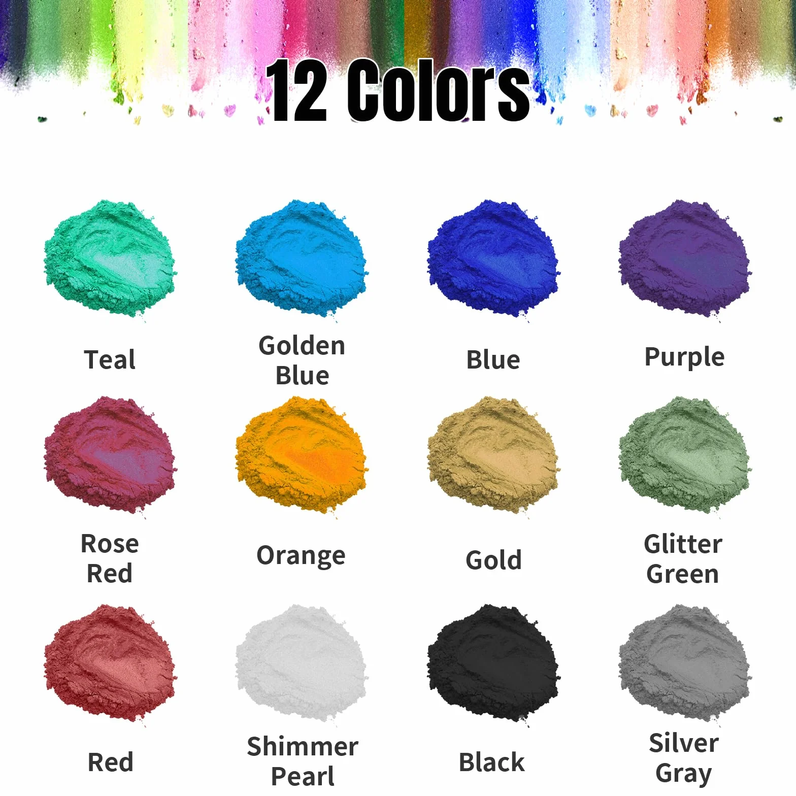 Roizefar Polvere di Mica - Pigmento di Resina Epossidica 12 Colori, Colorante per Sapone, Colorante in Polvere Metallico per la Creazione di Gioielli, Bombe da Bagno, Nail Art (5 g per Bottiglia)
