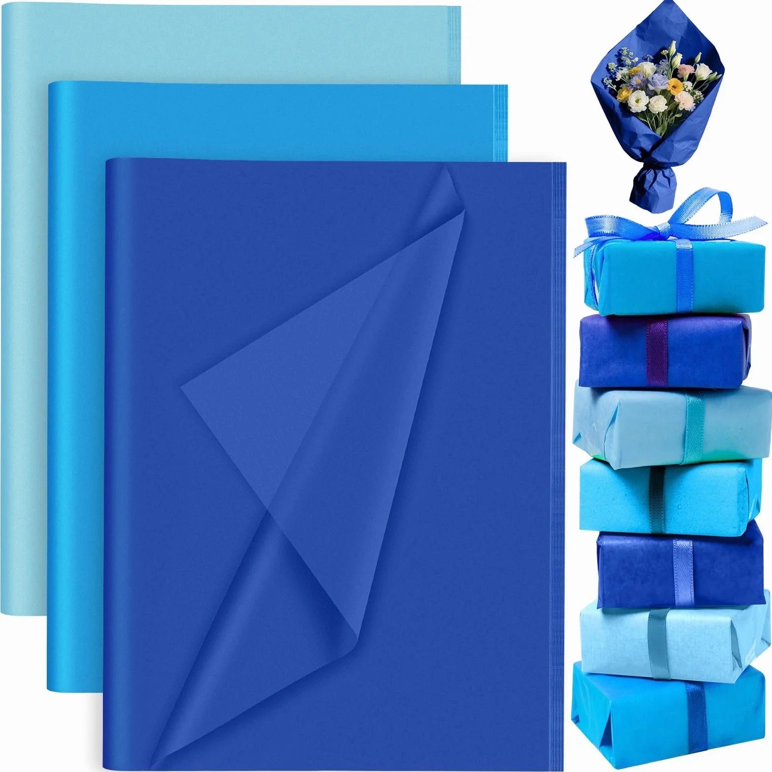 PLULON 60 fogli Sirena Festa di compleanno Carta velina blu, Carta da regalo per confezioni regalo fai da te Compleanno Pasqua Matrimonio Vacanze Carta fiore （Blu）