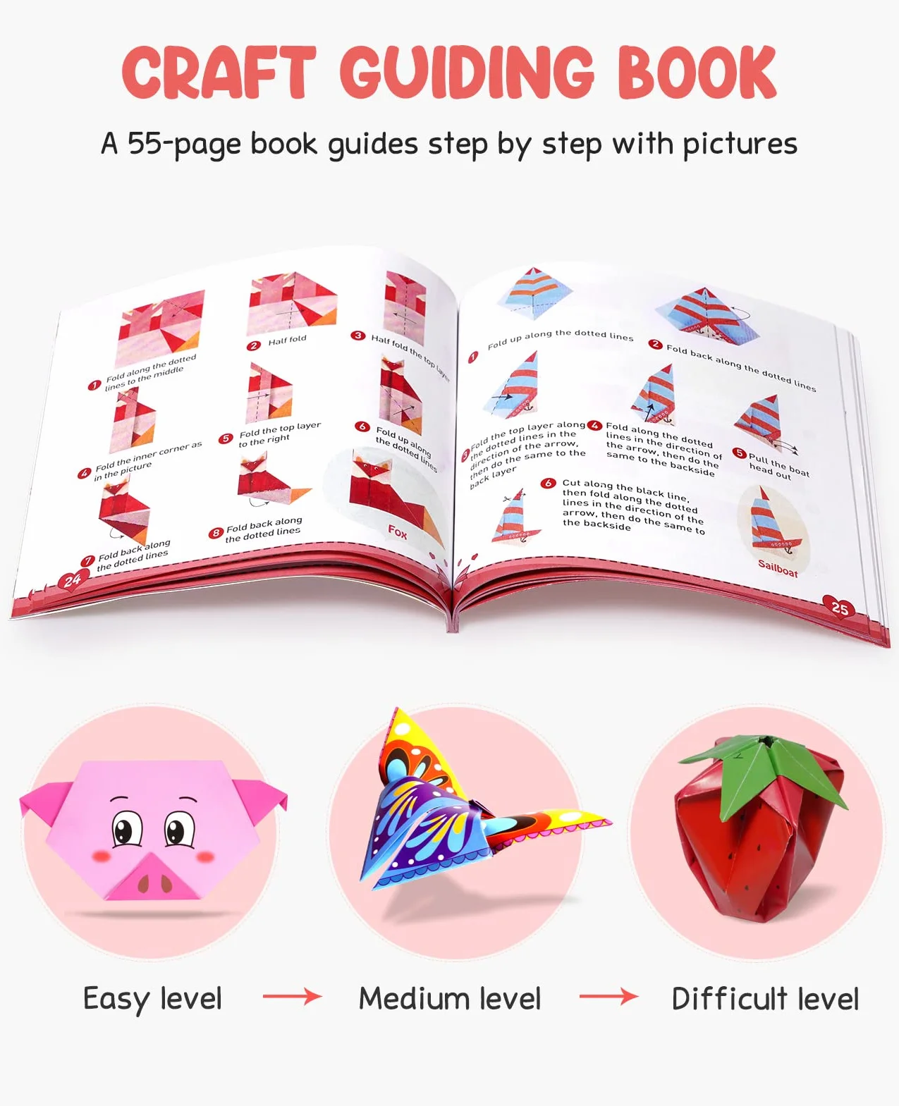 Gamenote Carta Origami 120pcs Doppia Faccia Fogli Colorati 54 Modelli Set per Bambini