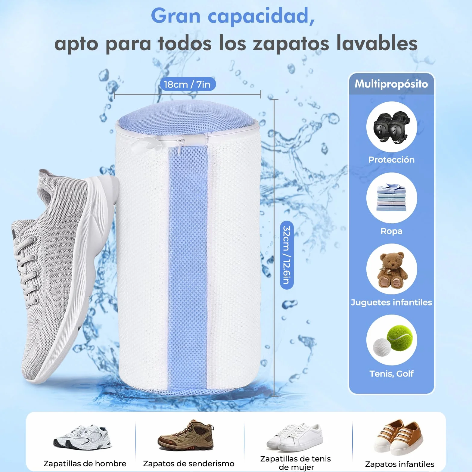 Teletrogy 2 Pezzi Sacchetti per Scarpe Lavanderia Sacchetto Scarpe con Cerniera Nascosta, Pulizia a 360° Tutto Campo, Riutilizzabile e Anti-Deformazione per Sacchetto Scarpe Lavatrice, Bianco