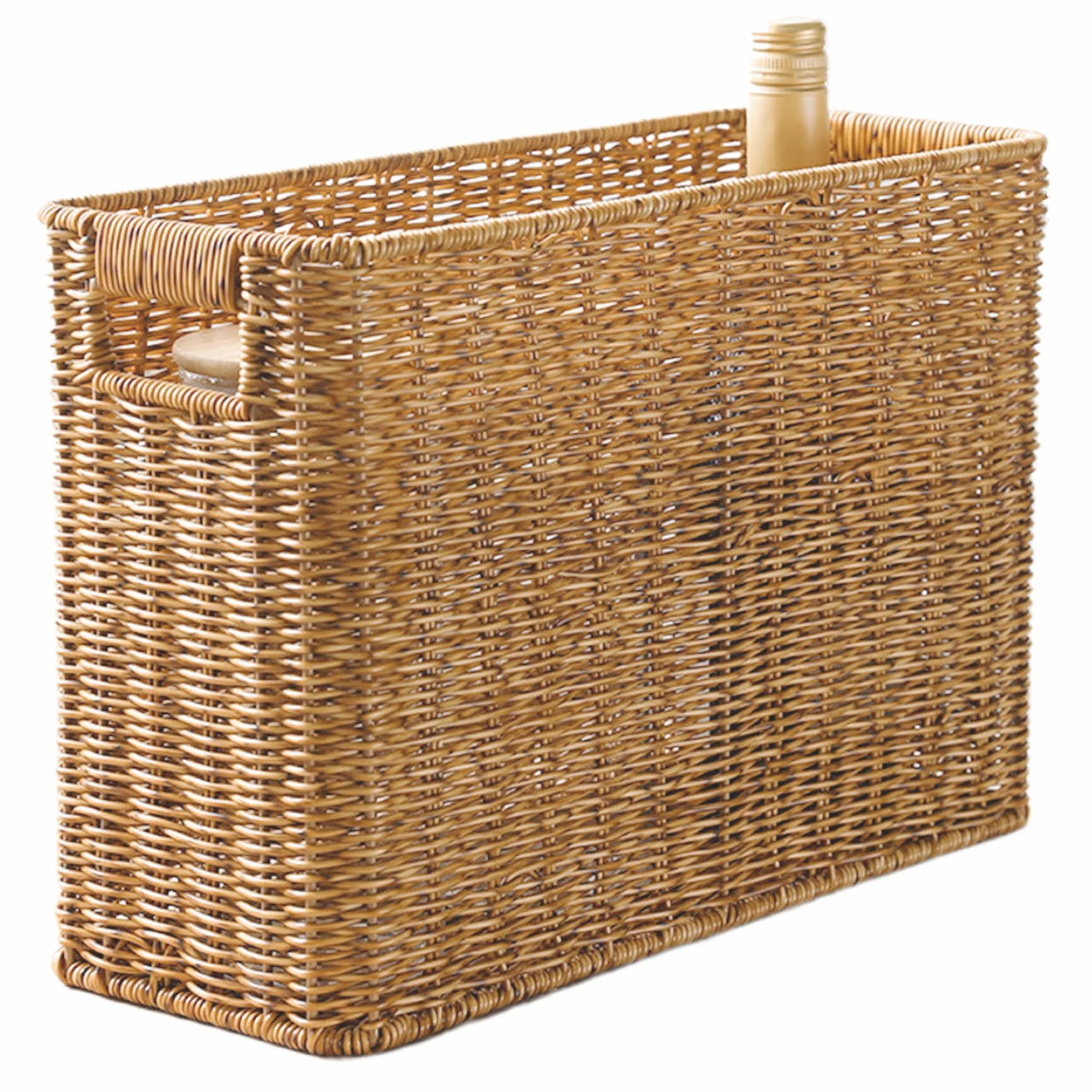 Portariviste, Portariviste in Rattan Intrecciato 15x10, 2x5, 9 Pollici con Manici, Cestino Portaoggetti Rettangolare per Giornali, Bottiglie, Giocattoli, Scrivania da Ufficio, Marrone Chiaro