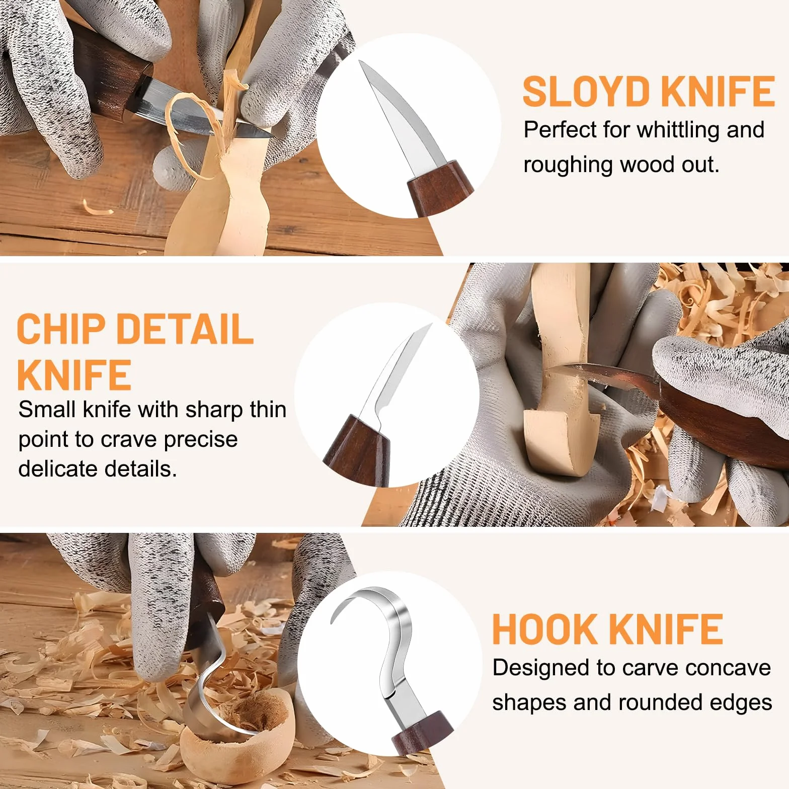 DBREAKS Kit Intaglio Legno 24 PCS, Sgorbie per Legno, Strumenti per Lavorare il Legno, Coltello Intaglio Legno per Principianti e Professionisti, con Guanti Resistenti al Taglio