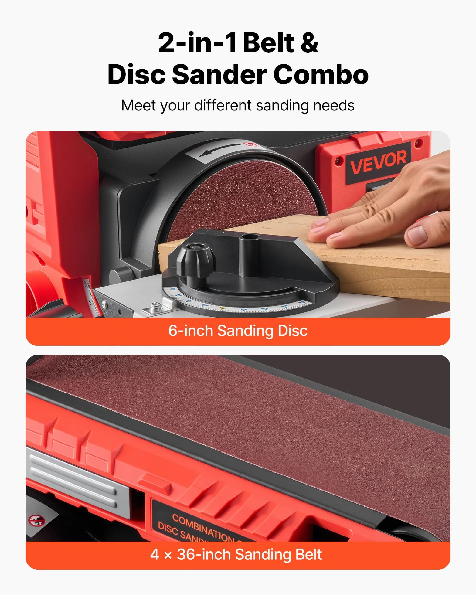 VEVOR Levigatrice a Disco da 152,4 mm Levigatrice a Nastro 101,6 x 914,4 mm da 400 W con Piano di Lavoro Regolabile 0 a 45° Porta di Raccolta Polvere per Lavorazione del Legno, Fai da te