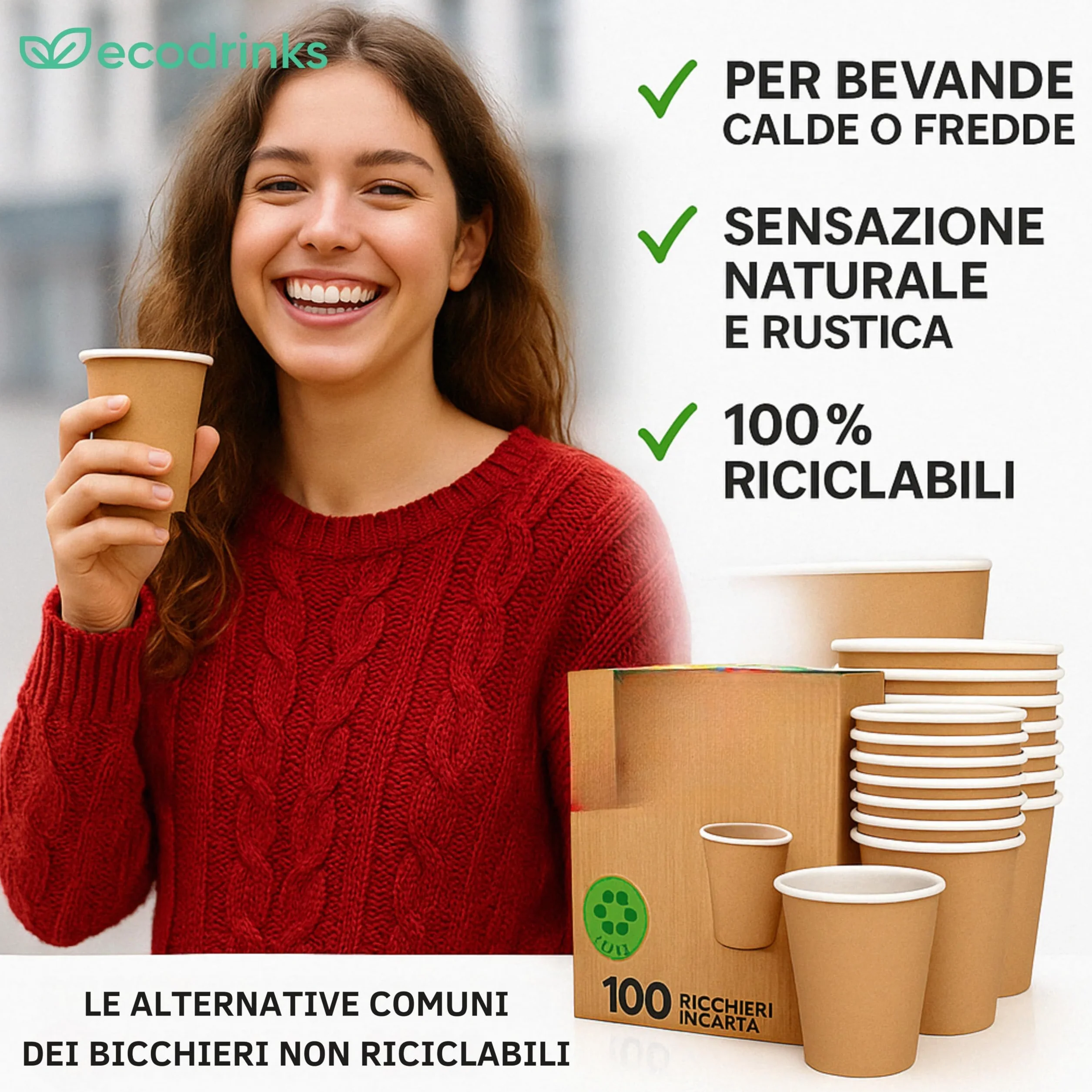 Set 500 Bicchieri Caffè Carta 90ml Monouso Biodegradabili Eco-friendly Made in Italy Avana