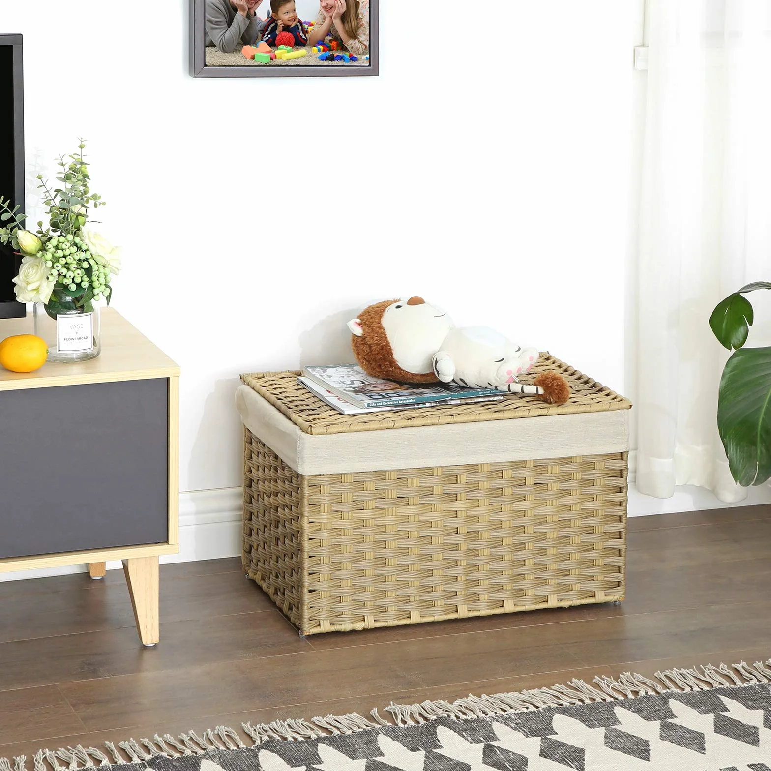 SONGMICS Cestino Portaoggetti, Cesta Portabiancheria da 65 L con Coperchio, Pieghevole, Sacco in Tessuto Rimovibile con Manici, Soggiorno Camera da letto Lavanderia, Giallo Ocra RST56NL