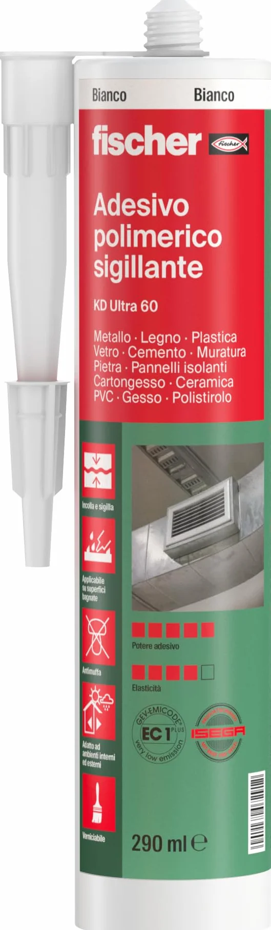 Fischer KD ULTRA 60 Bianco, Adesivo Polimerico Sigillante, Colla MS Extra Forte Resistente agli Agenti Atmosferici, per Giunzioni Resistenti nel Tempo Soggette a Movimento, per Esterni e Interni