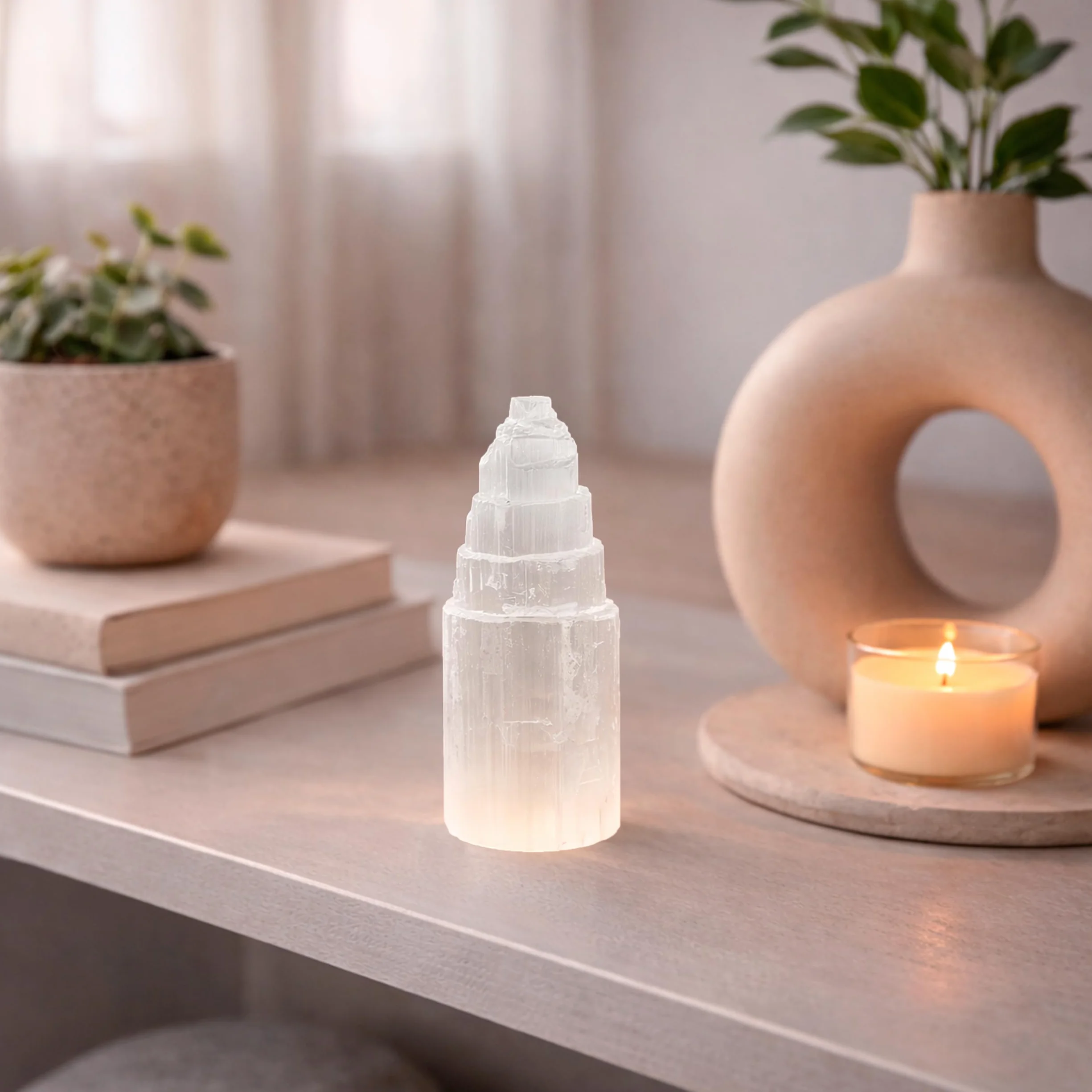 NKlaus Torre di cristallo di selenite naturale 10cm Meditazione Gemma Cristallo di quarzo
