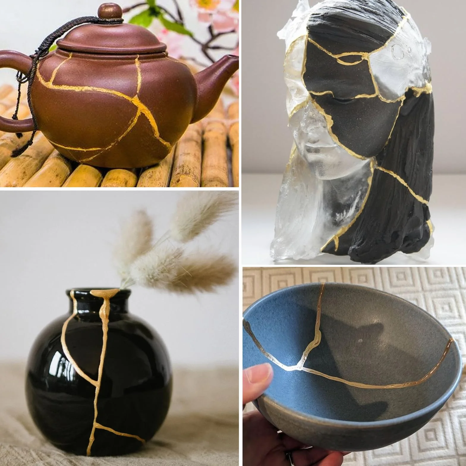 Kit di Riparazione Kintsugi 50ml - Colla Alimentare Oro per Porcellana e Ceramica | Set di Riparazione Oro Adatto per Ceramica, Porcellana, Vetro, Giada e Sculture
