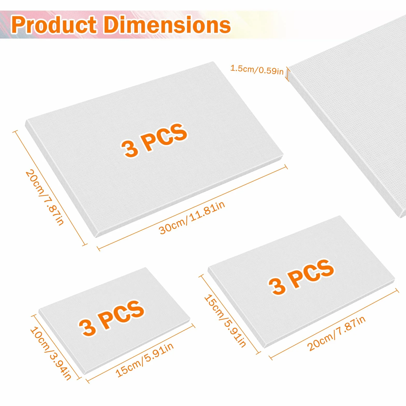 9 Set Tela per Dipingere 30x20, 20x15, 15x10 cm Tele per Dipingee, Telaio Arte Tela Bianca, Tele Intelaiate per Dipingere, Telaio con Tea in 100% Cotone, Tel Intelaiate per Acrilico Pittura Ad Olio