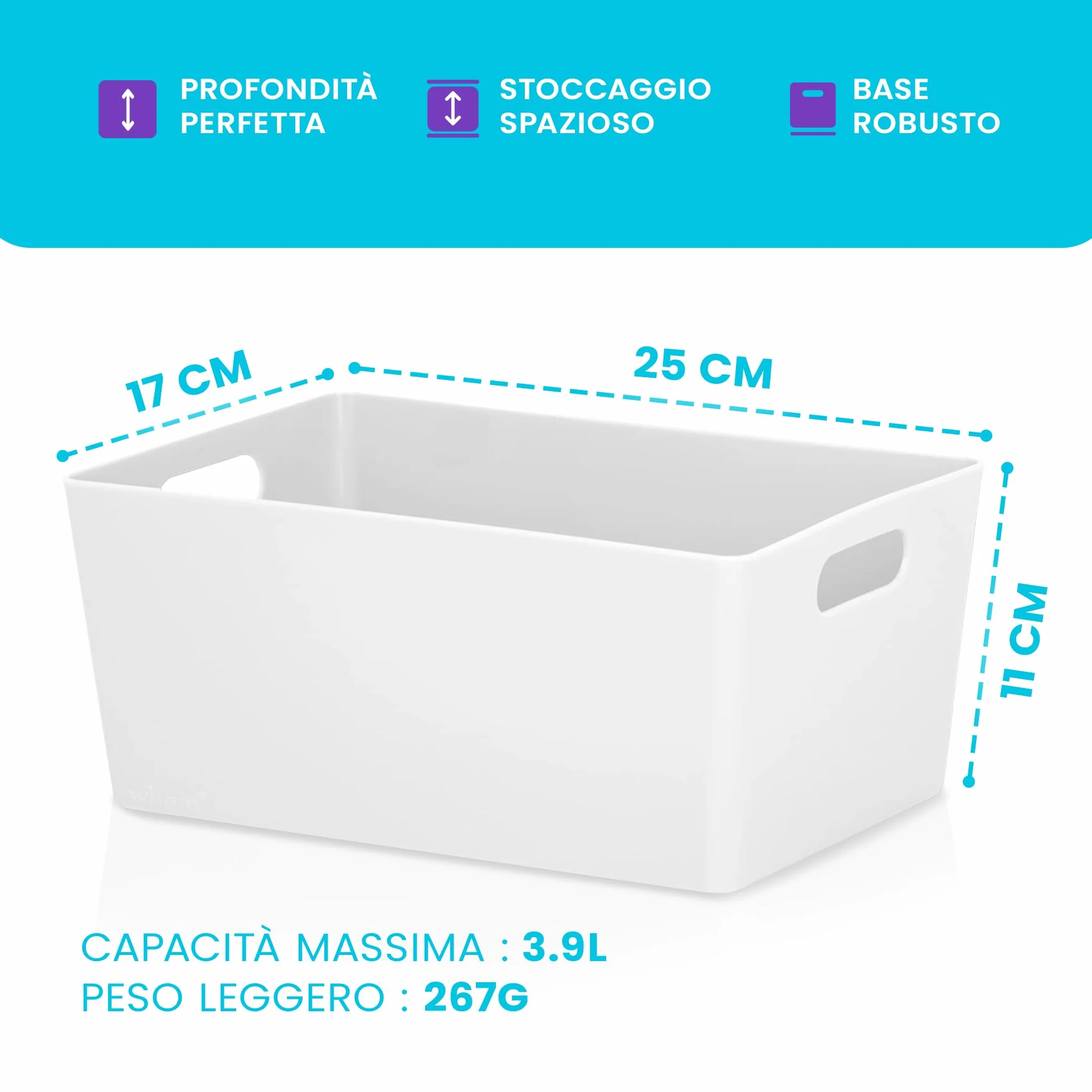 Set 5 Cestini Portaoggetti in Plastica Bianco con Manici per Cucina
