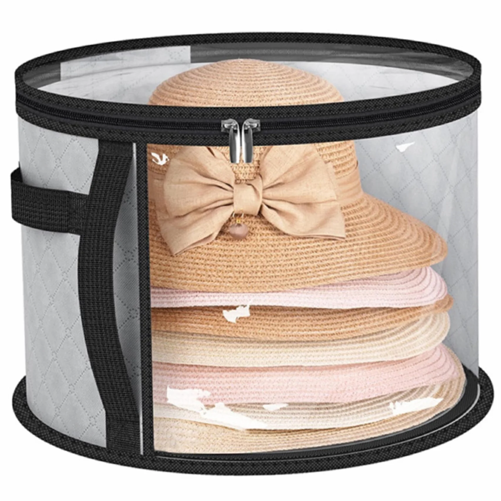 Cappelliera, Scatola per cappelli trasparente di grandi dimensioni con cerniera per riporre le donne, Organizer per cappelli con maniglia portatile per l'organizzazione dei viaggi e dell'armadio, G