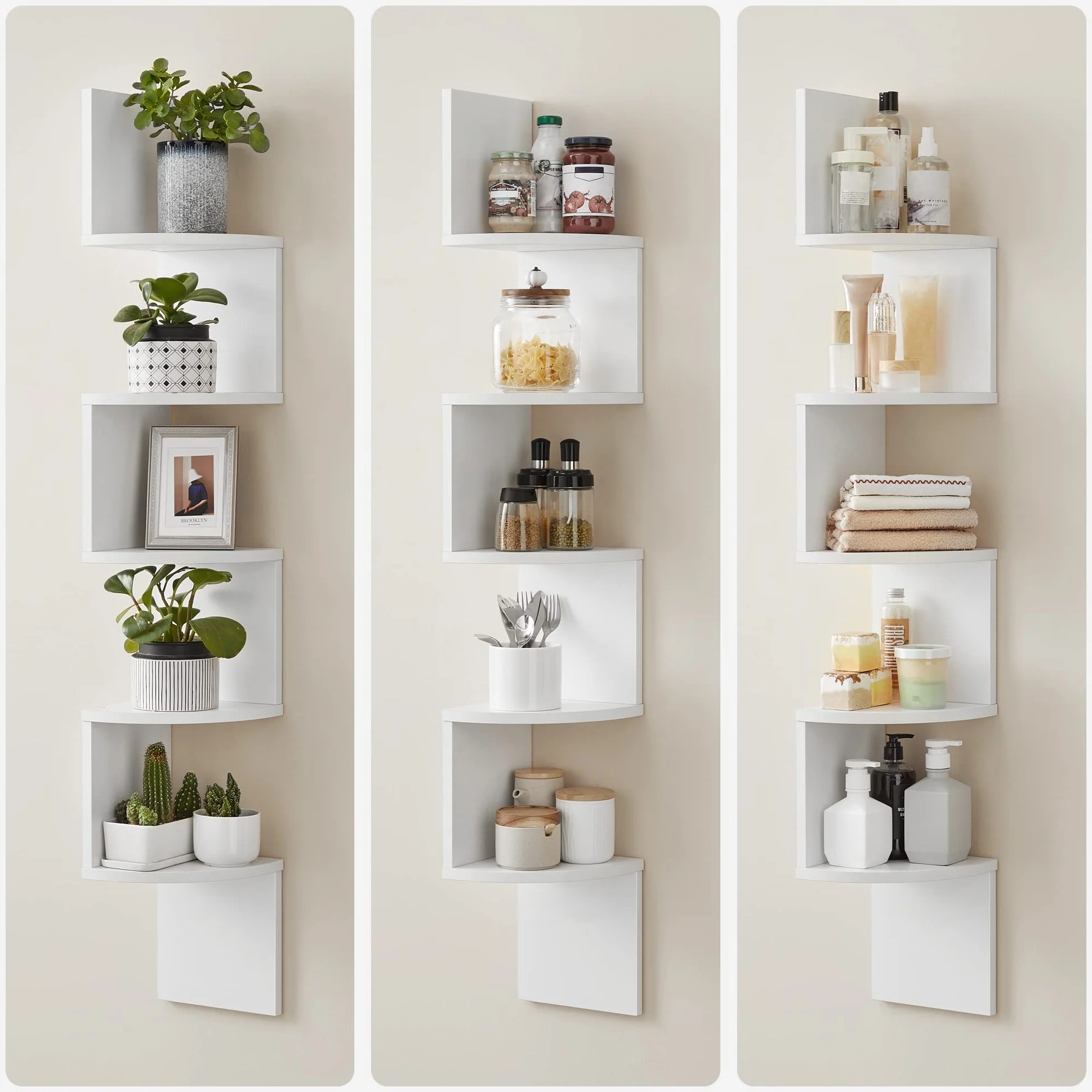 VASAGLE Libreria Angolare, Mensola Angolare da Muro, Scaffale da Parete a 5 Ripiani, 126 x 20 cm, in Camera da Letto Soggiorno Bagno Studio, Porta Piante, Bianco Nuvola LBC20WT