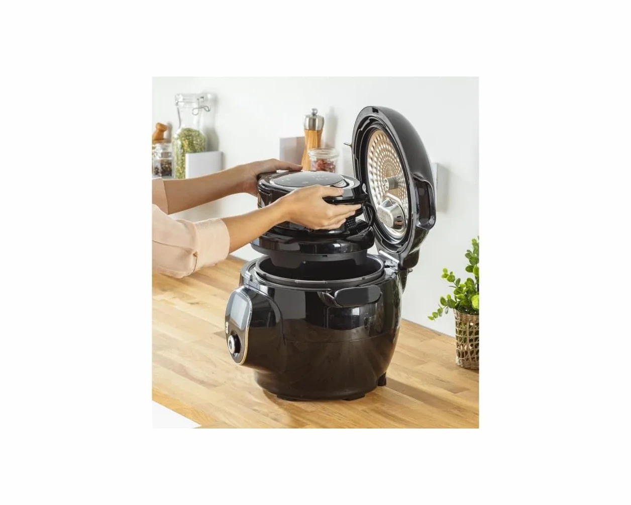 Moulinex EZ1508 Extra Crisp Lid, Accessorio versatile, 4 Funzioni Automatiche, Ricette Gratuite Cookeo&Extra Crisp in App, Temperatura Regolabile da 70°C a 200°C, Tecnologia Airfryer, Nero, Plastica