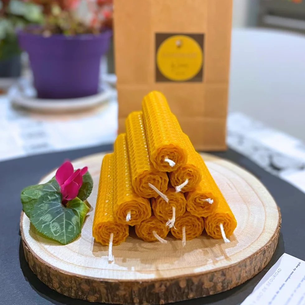 Candele al miele d'api 8 pezzi, cera d'api pura 100% spagnola, fatte a mano, 10x2,2 cm, senza paraffina
