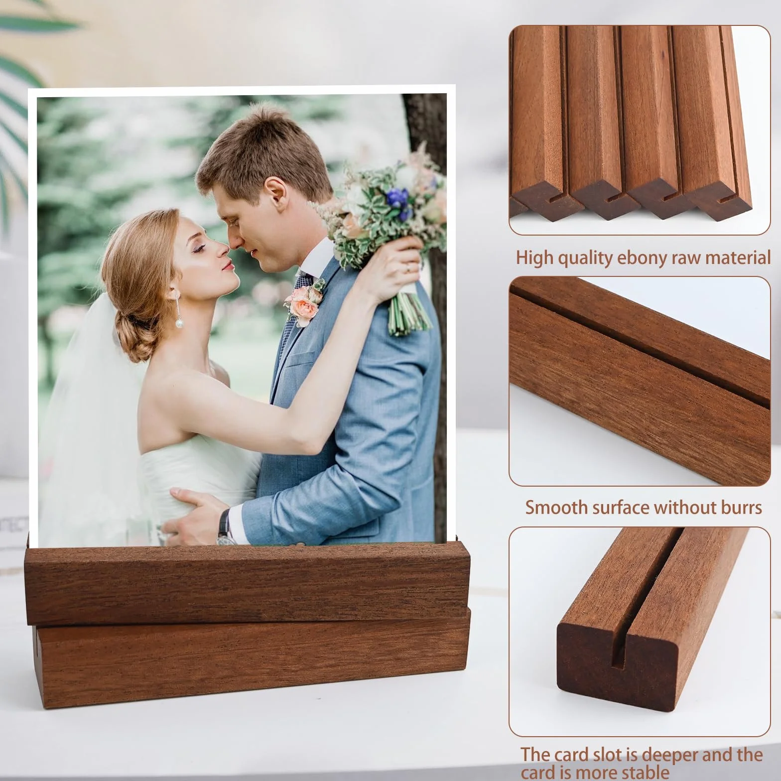10 Pezzi portacarte in legno, Supporto in Ebano, Segnaposto Legno di Matrimonio, Porta Carte Menu, Foto, Cartoline, Porta Cartellino Del Prezzo, per Matrimoni, Ristoranti, Banchetti e Feste