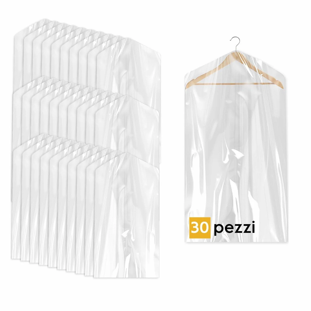30 Custodie per Abiti 60x100cm Trasparenti - Sacchetti Vestiti Armadio Antipolvere per Tintorie, Giacche e Camicie (30pz 60x100)