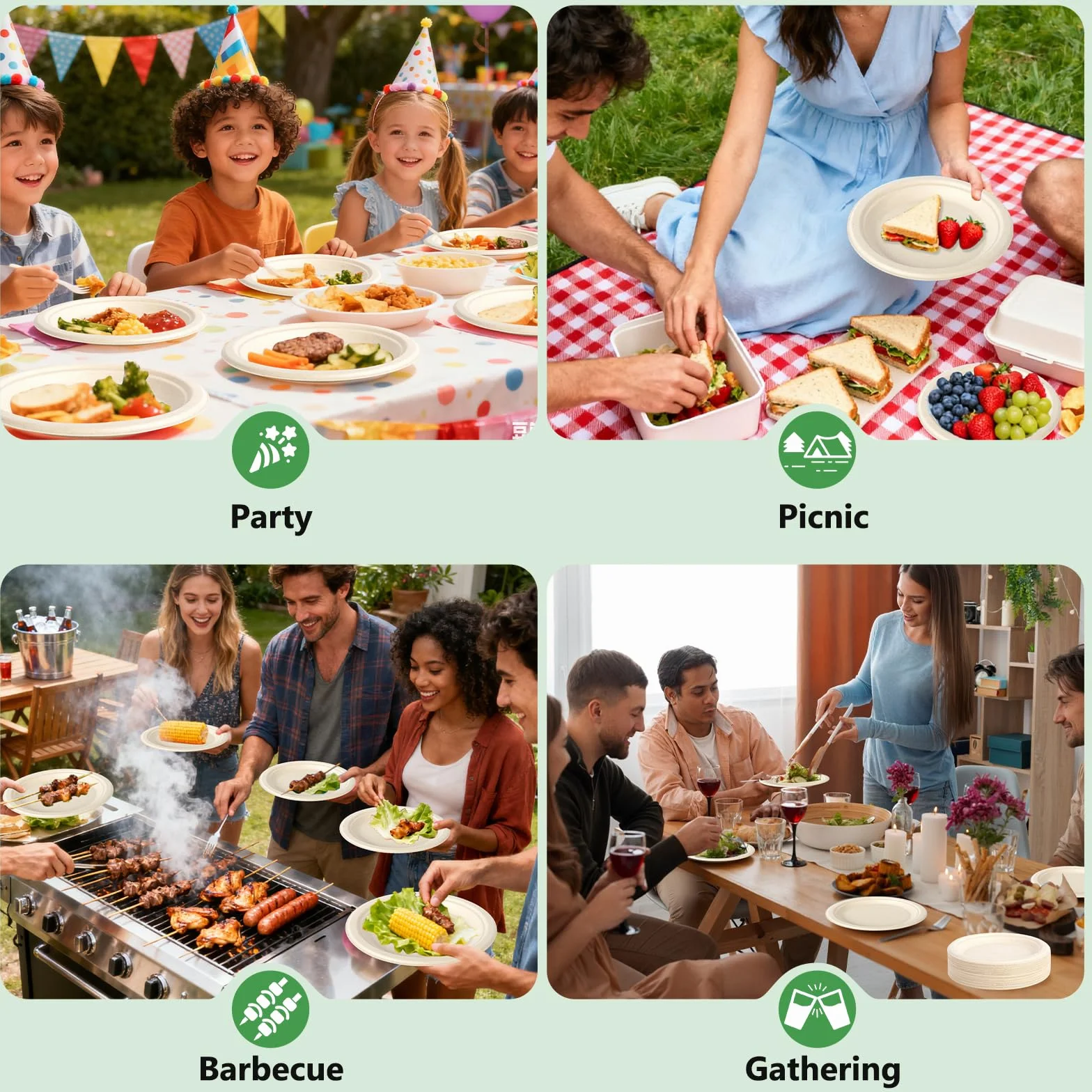 Piatti di Carta 100 Pcs Biodegradabili Compostabili 15.2 cm per Festa Campeggio