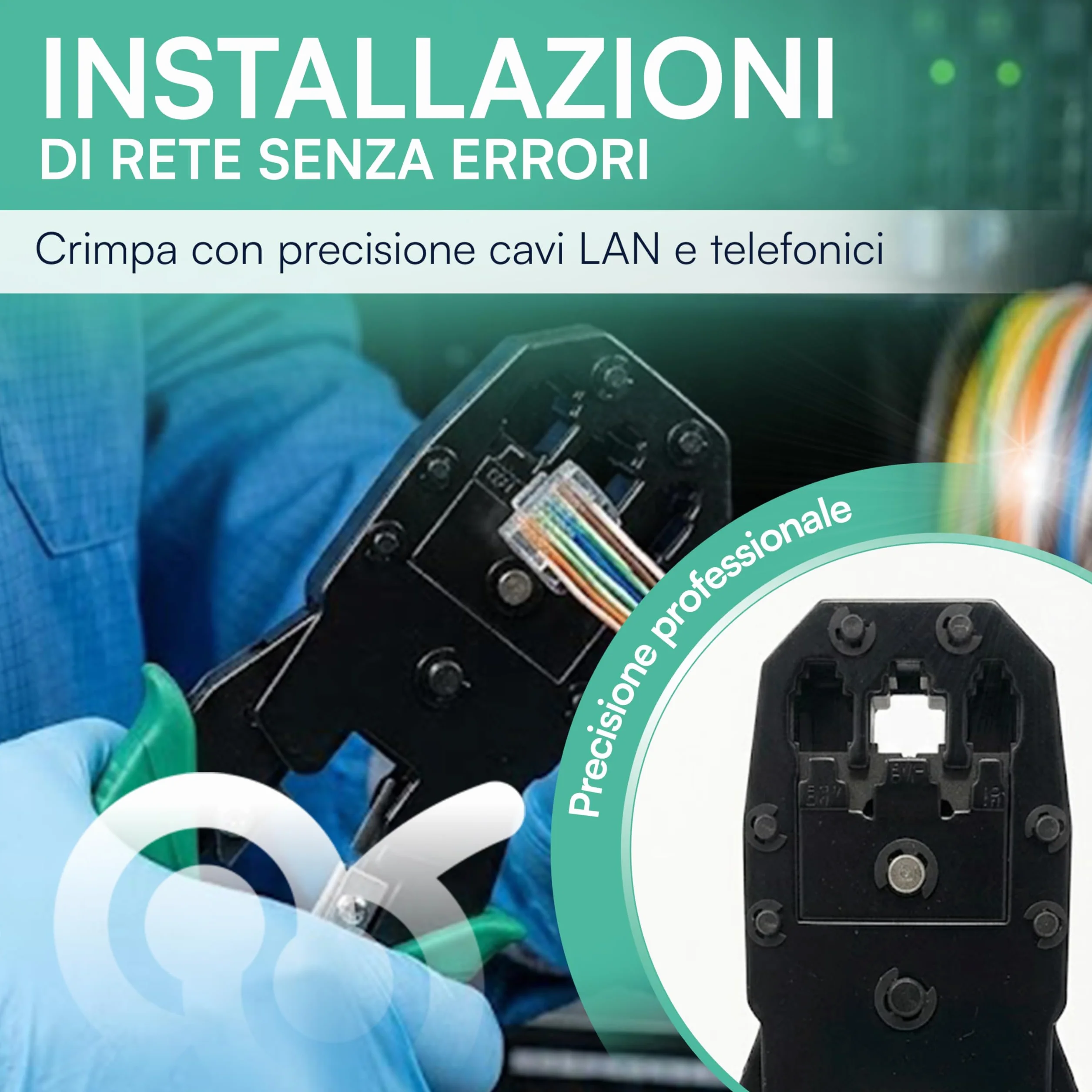 Tempo di Saldi Pinza Crimpatrice Rj45 RJ11 RJ12 Multifunzione 3-in-1 per Cavo di Rete Ethernet LAN, Strumento per Crimpare 4 6 8 Poli con Spellafili Incluso, Alta Precisione per Connettori Cat 6 e 5e