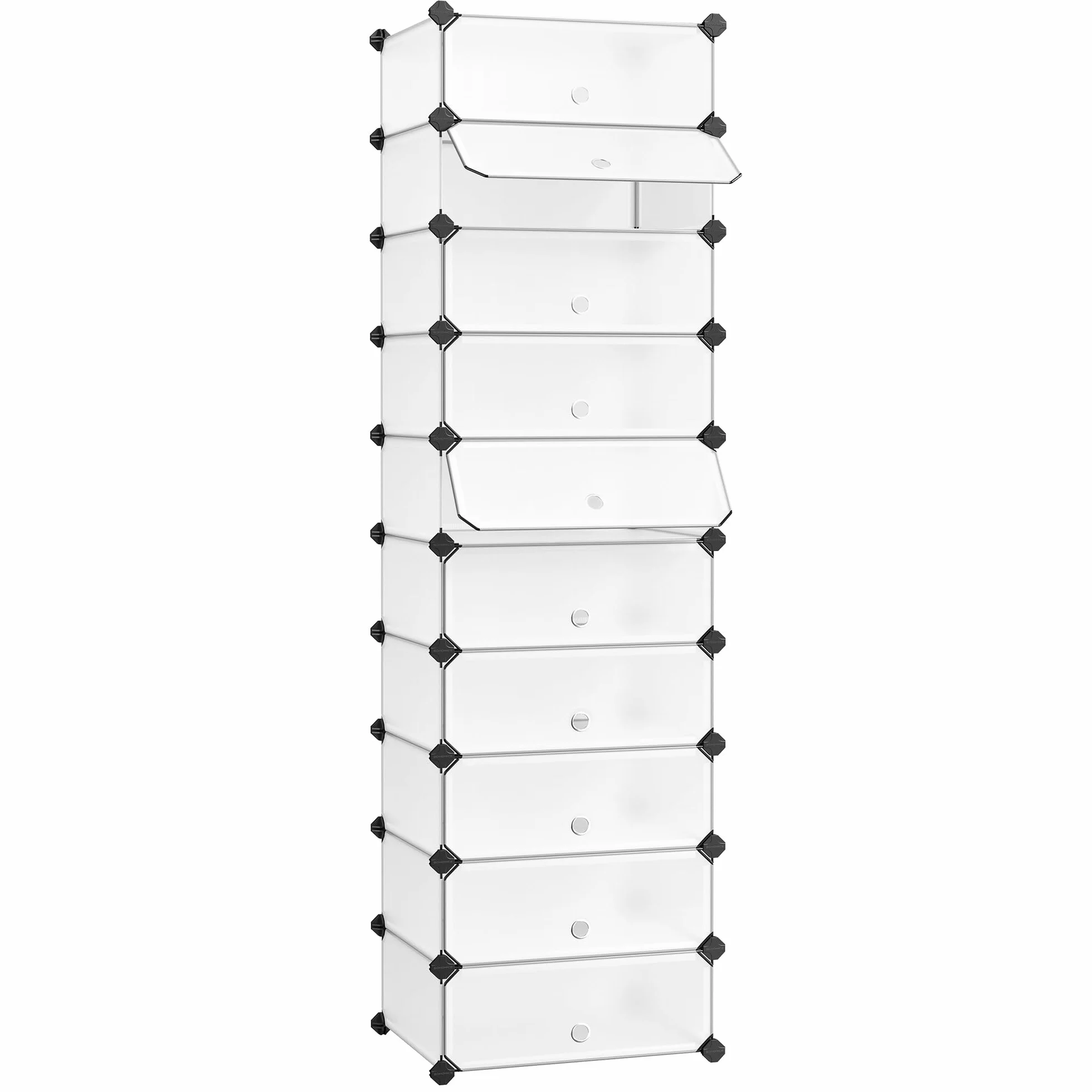 SONGMICS Scarpiera a 10 Scomparti, Scaffale Componibile in Plastica, Armadietto Portascarpe Fai da Te con Ante e Martelletto, Mobiletto Porta Scarpe, Bianco LPC10W
