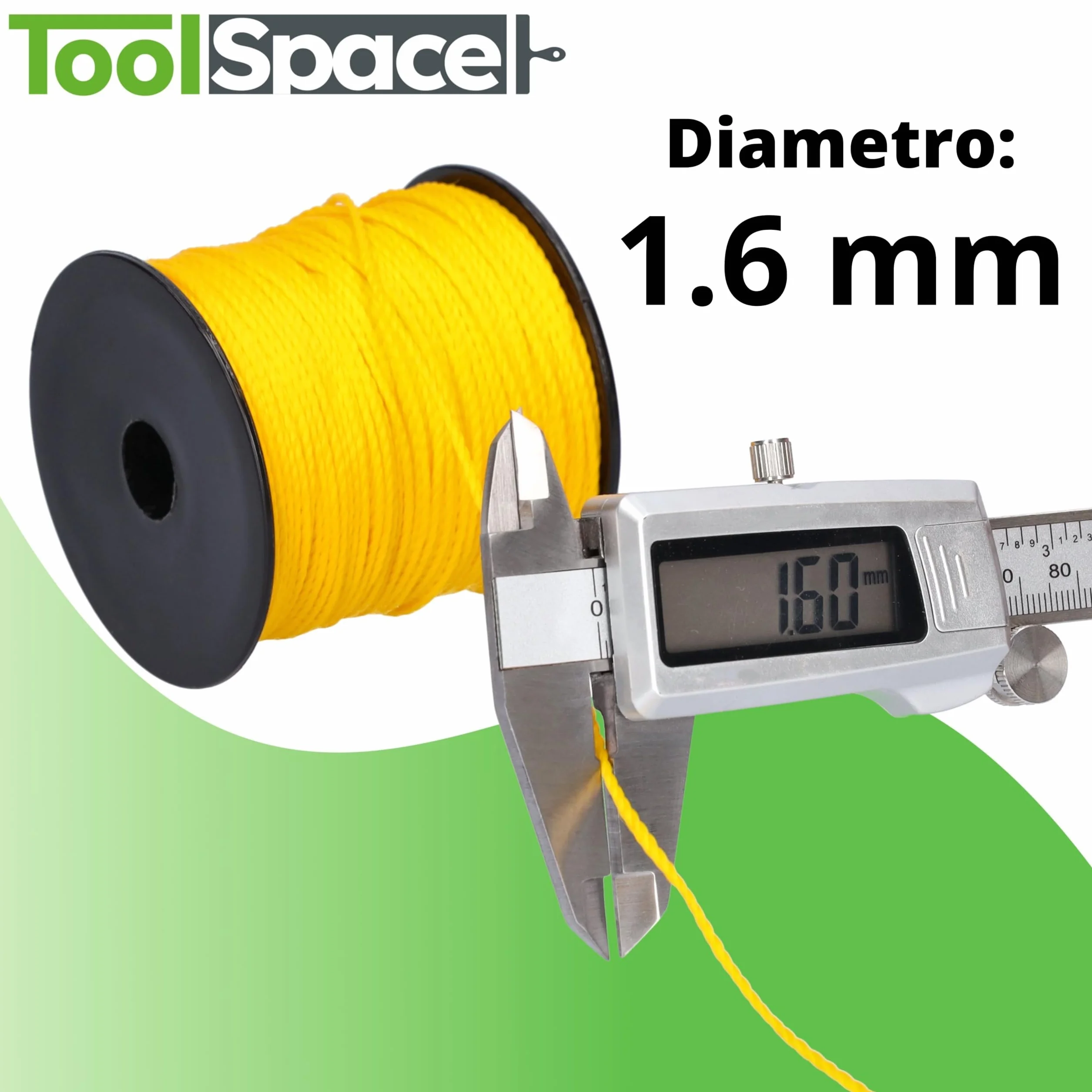 ToolSpace Cordone per muratori - 100m x 1,6mm - Giallo - Polipropilene di seta - Cordone di livellamento - Filo a piombo - Cordone per intonaco di forza - durevole e resistente agli strappi