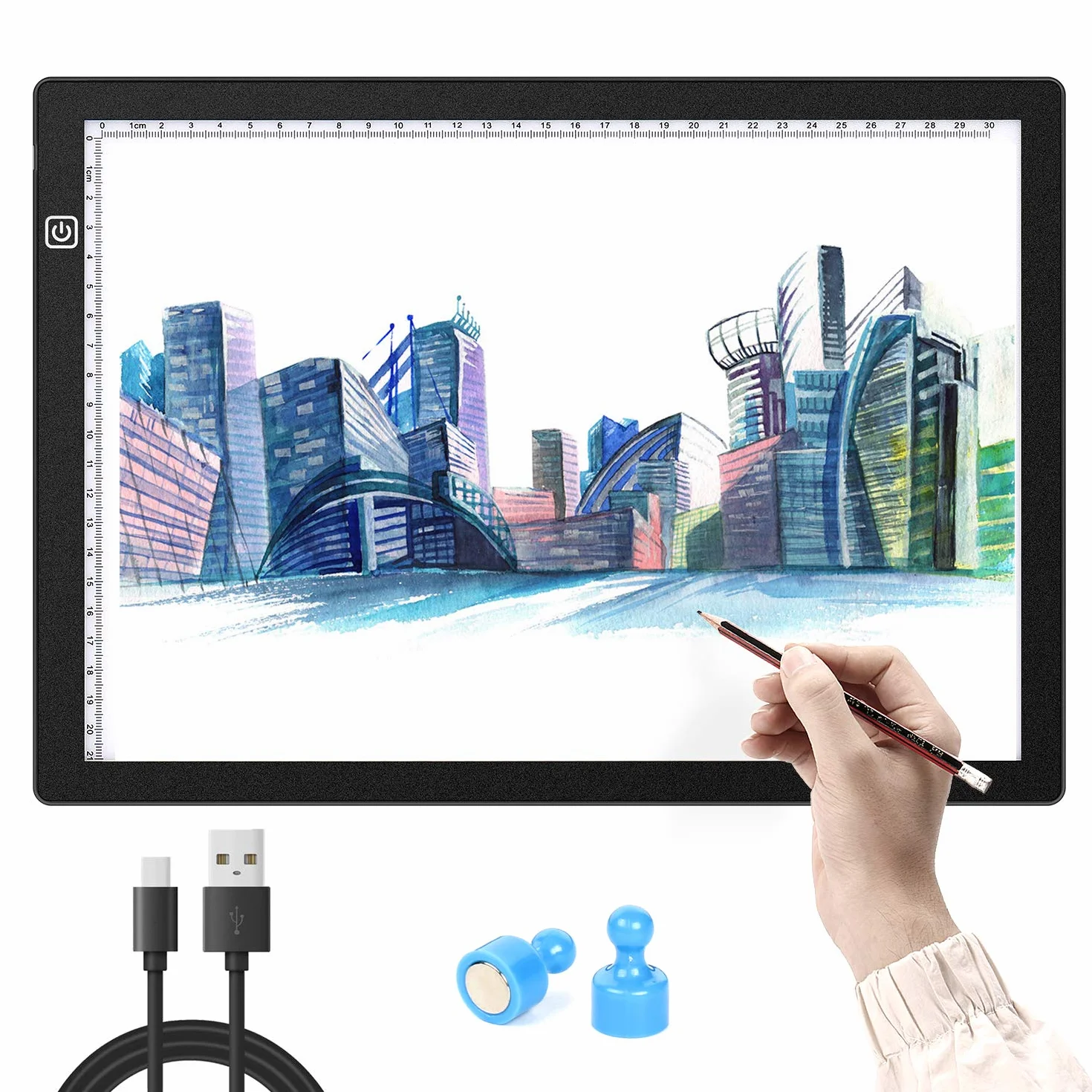Tavolo luminoso per disegno A4, tavolo luminoso per tavolo da disegno A4 LED Tablet di luce 3 modalità di illuminazione, Light Pad ultra sottile con pannello touch intelligente e per artisti