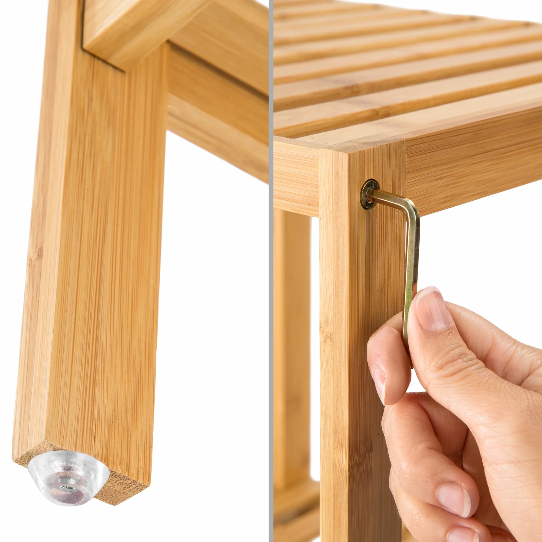 tectake® Mobiletto Bagno Salvaspazio 33x33x97 cm, Scaffale Organizer Bagno con 4 Ripiani, Scaffale Salvaspazio in Bambu per Bagnoschiuma, Trucchi, Asciugamani o Piante, Ideale per Casa o Ufficio