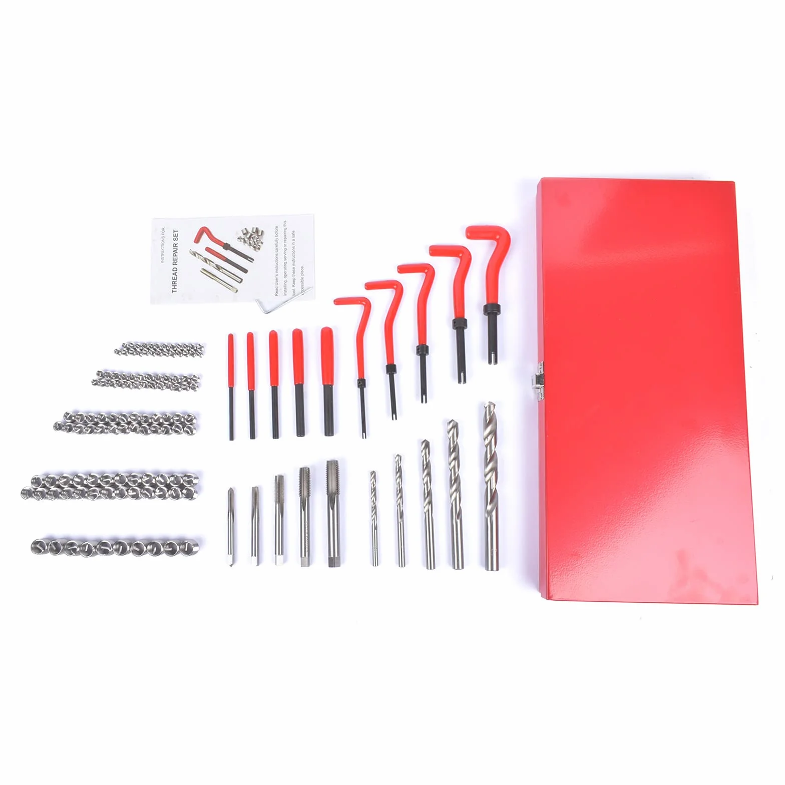 Bisenya Set di riparazione filettatura 131 pezzi, kit di riparazione filettatura M5, M6, M8, M10, M12, filettatura rossa